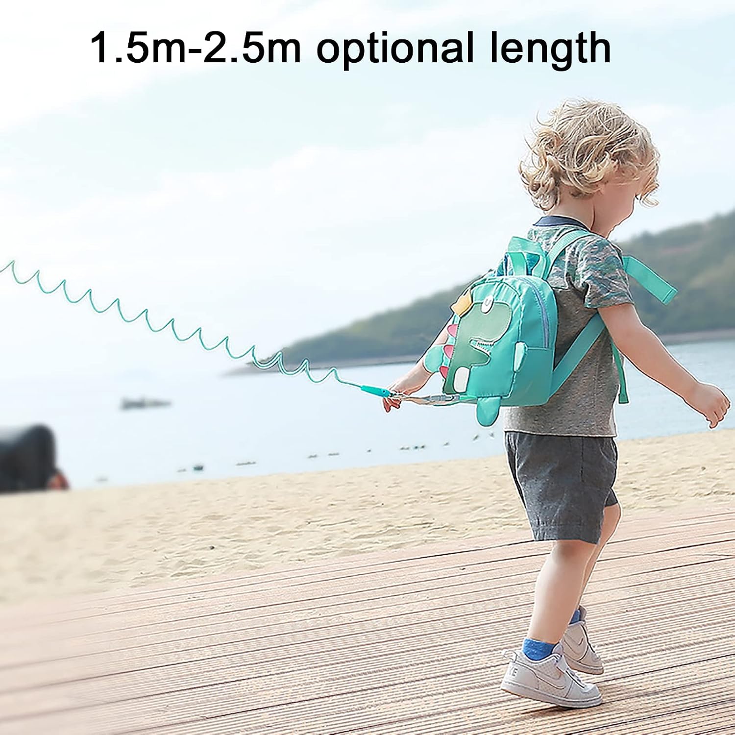 Detalle 2 de Funsland 4-in-1 Baby Walking Harness with Dinosaur Backpack and 360° Anti-Lost Wrist Link – Green