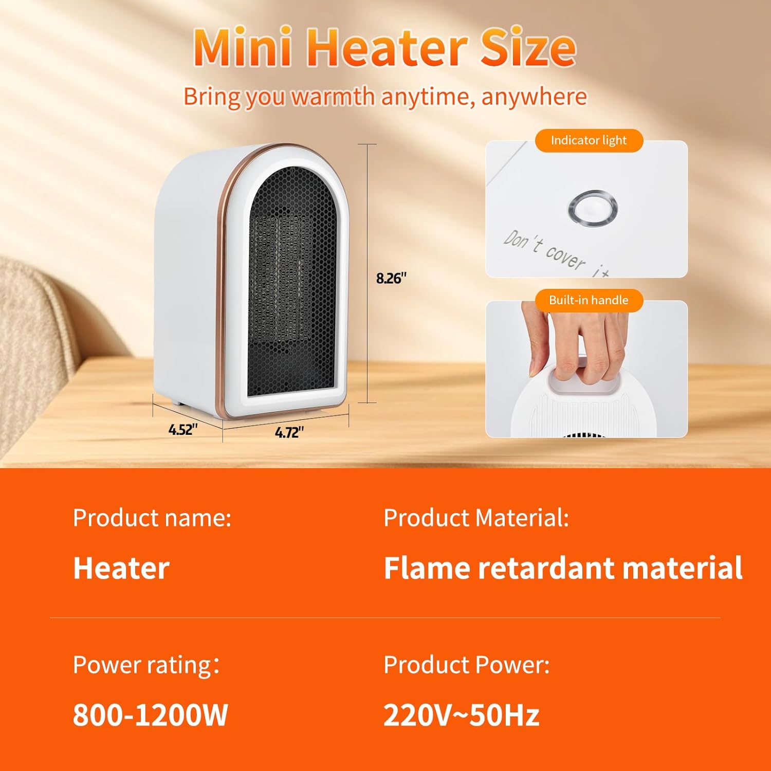 Thumbnail 4 de FGHB 1200W/800W Portable Ceramic Fan Heater with Thermostat, 2 Modes & Safety Cut-off