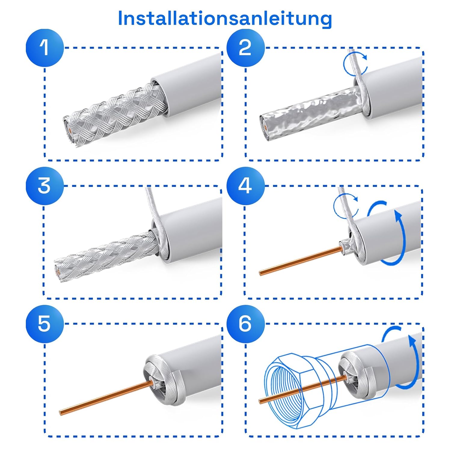 Thumbnail 3 de HB-DIGITAL 15m SAT Koaxialkabel 135 dB, 8K/4K UHD, 4-fach geschirmt mit BK-Anlagen – 15 m, Weiß