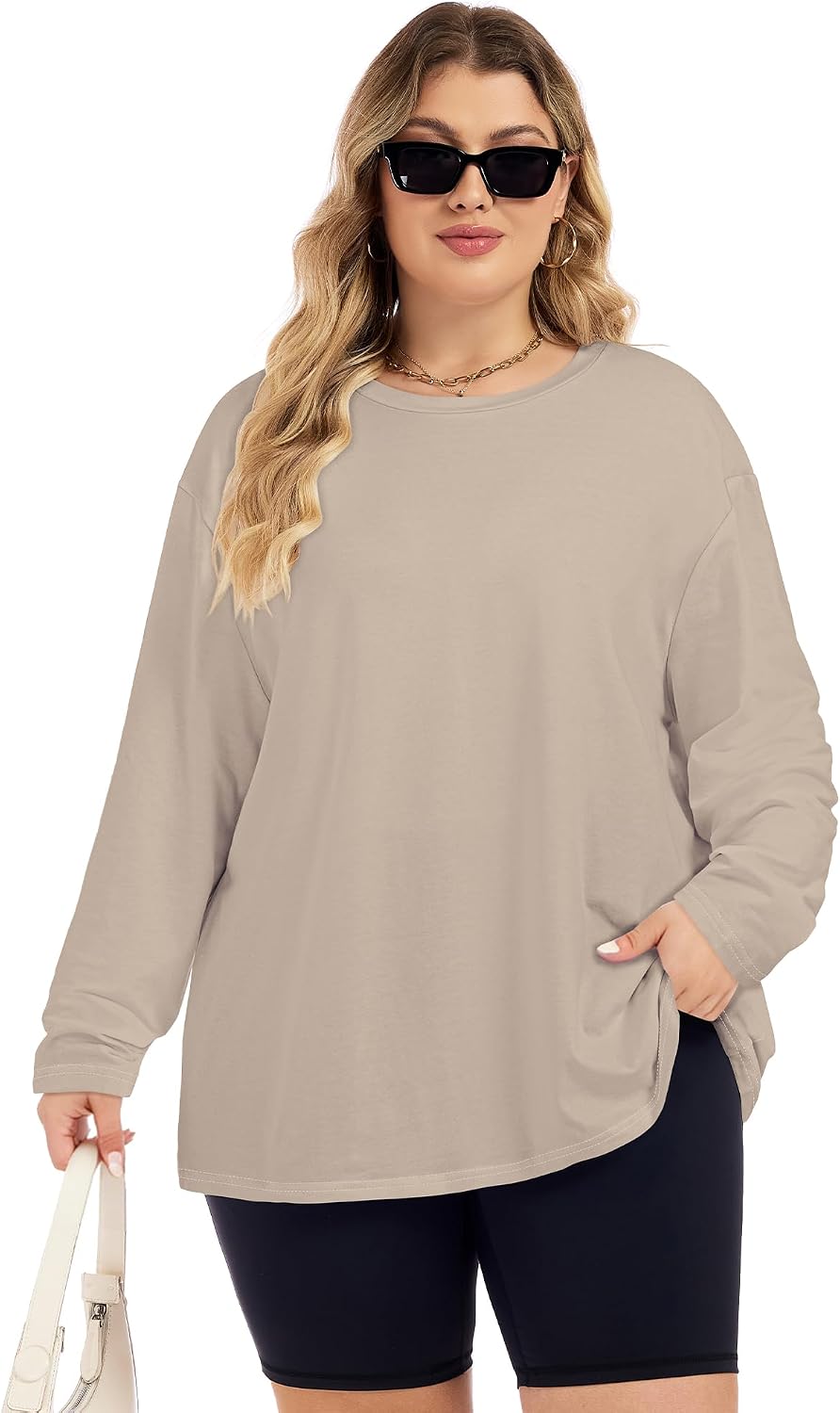 Detalle 2 de CHICALLURE Plus-Size Long-Sleeve Top with Crew Neck and Oversized Fit