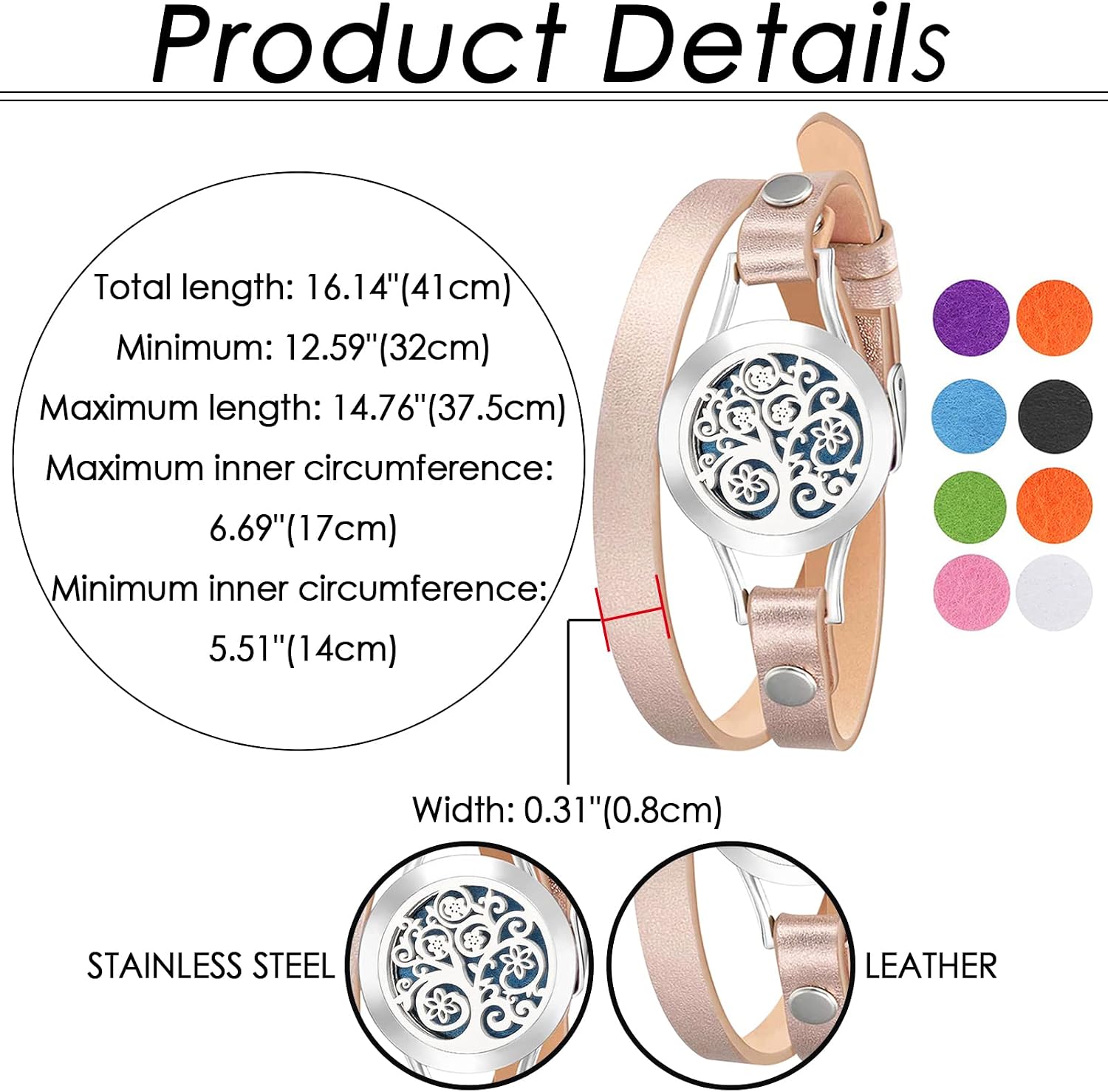 Thumbnail 1 de Cupimatch Bracelet diffuseur d’huiles essentielles Arbre de Vie à médaillon aimanté (acier inoxydable) avec 8 recharges