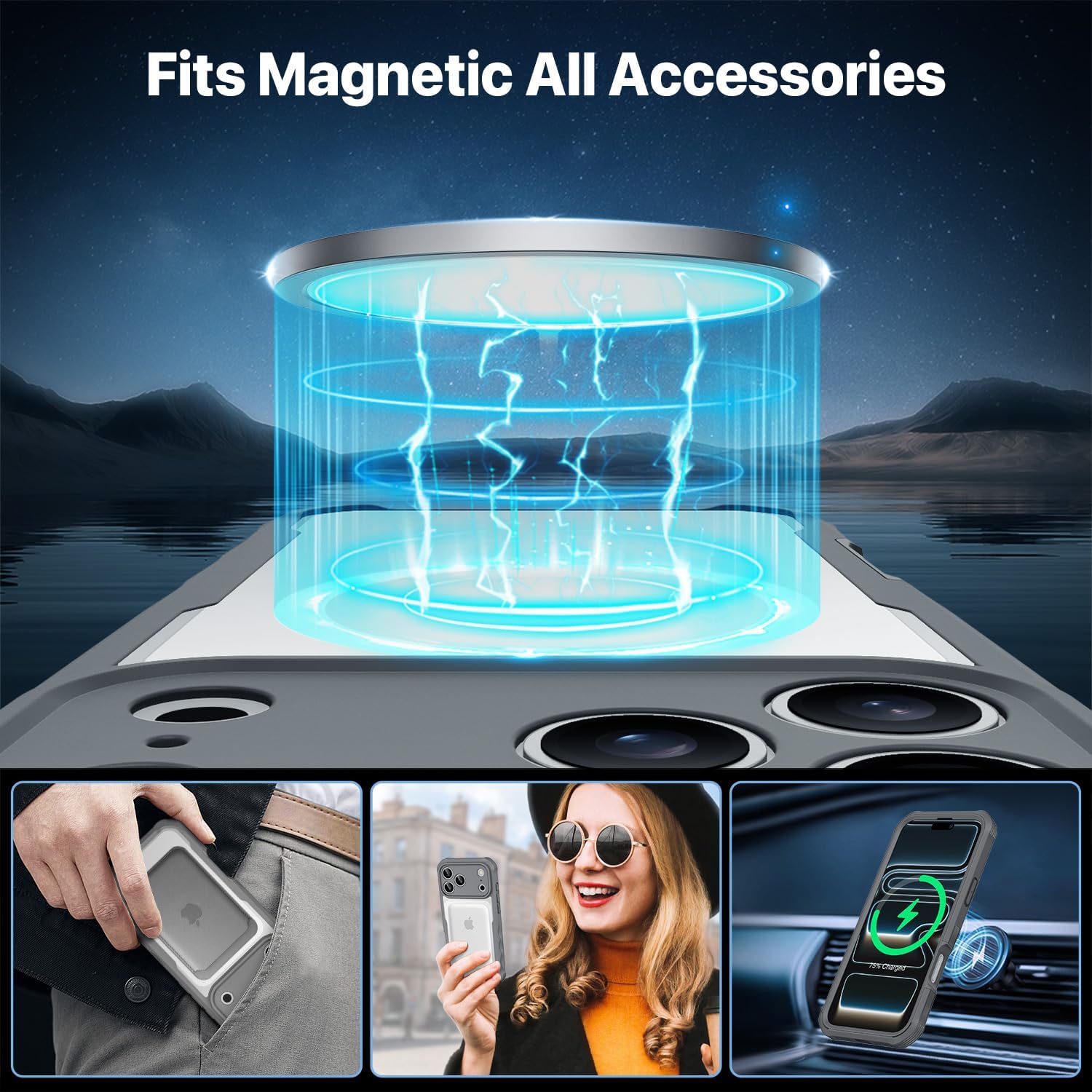 Detalle 2 de CENHUFO Privacy Case for iPhone 17 Pro Max (6.9 inch) with built-in 9H glass screen protector and MagSafe support