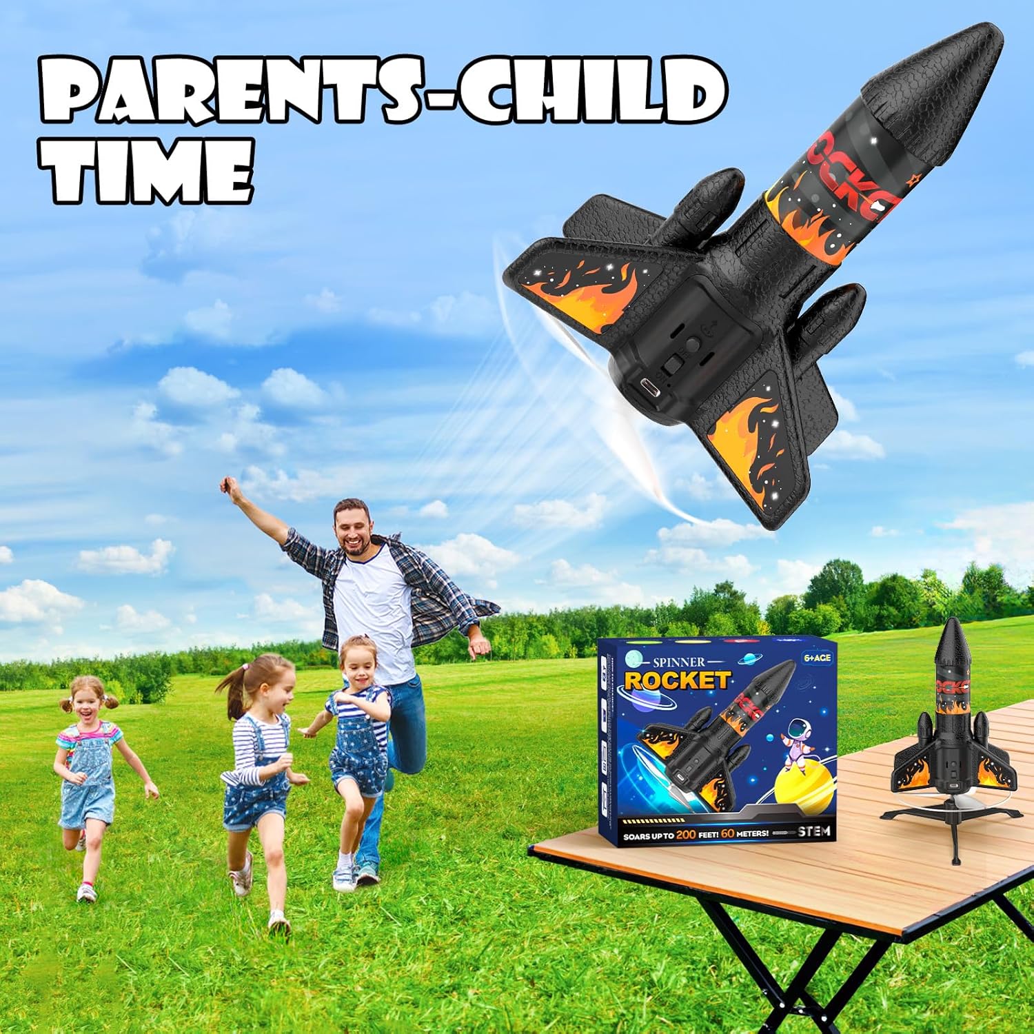 Thumbnail 6 de Ovaasy Rocket Launcher for Kids (Orange) — 200 ft self-launching motorized rocket with LED and safety parachute
