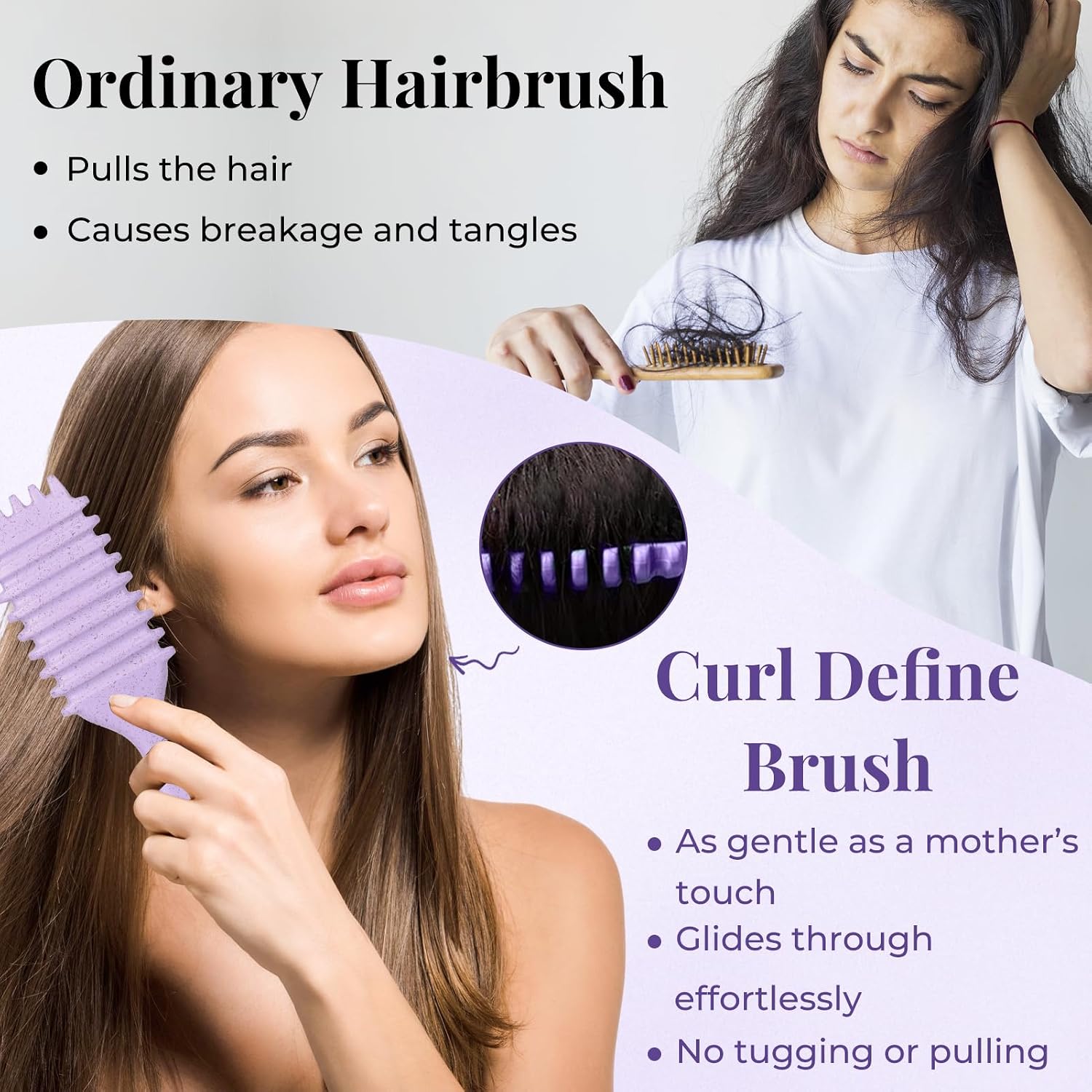 Detalle de Lockenbürste für Curly Hair – curly hair brush zum Entwirren und Locken definieren (lila)