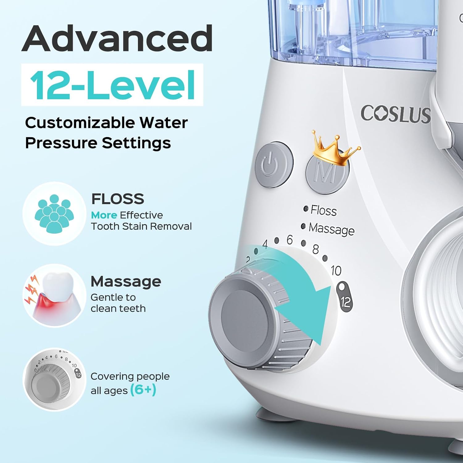 Thumbnail 3 de COSLUS E2 Water Flosser with 12 Pressure Settings, 2 Modes and 600 mL Tank