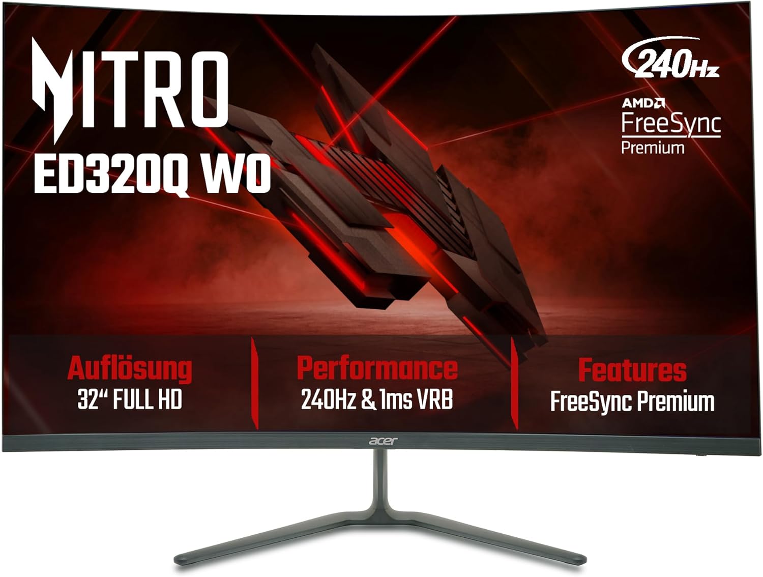 Detalle de Acer Nitro ED320Q W0 – 31,5" Curved Gaming Monitor mit 240 Hz und VRB