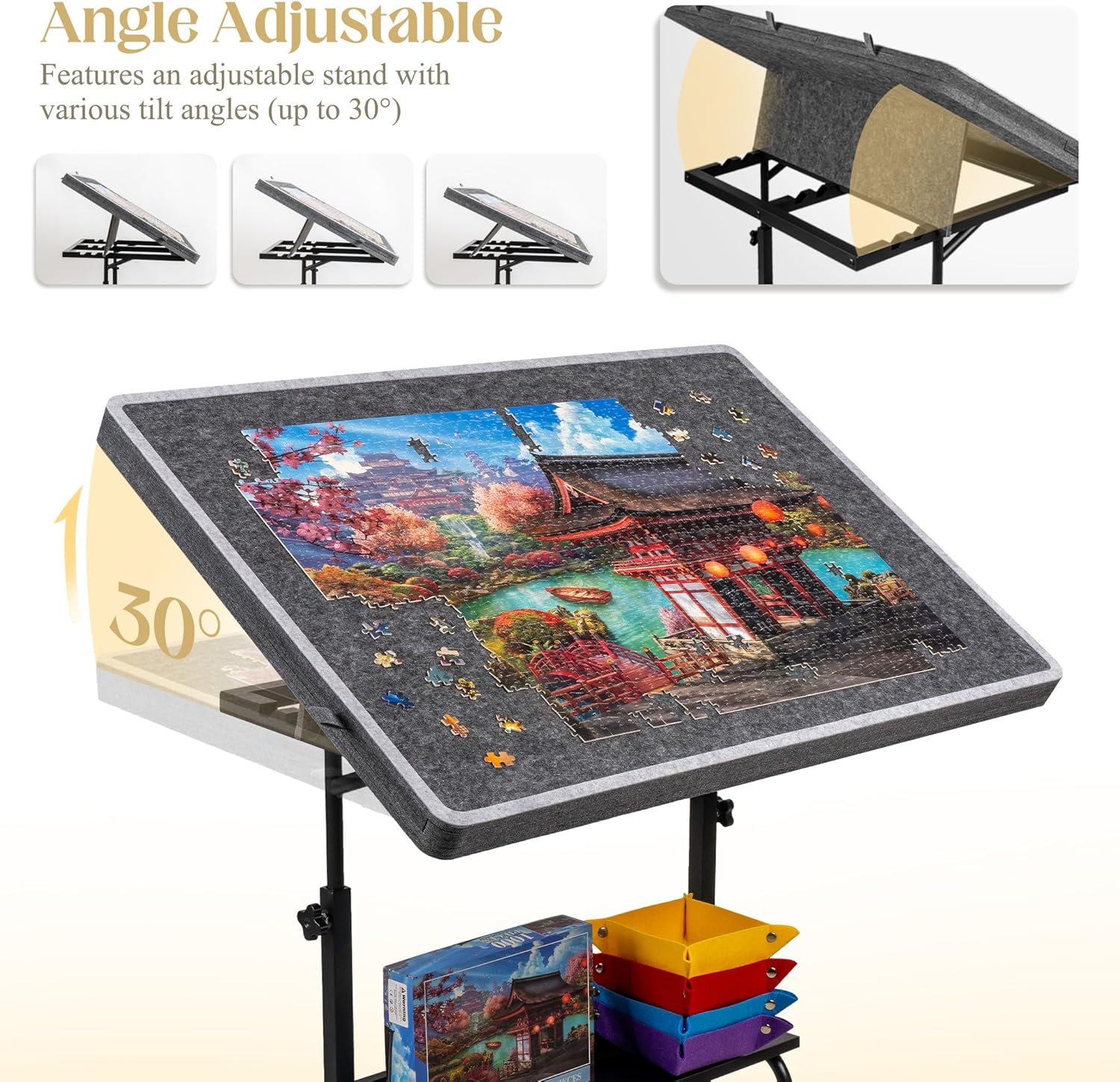 Thumbnail 1 de Tektalk 1500 Piece Felt Jigsaw Puzzle Table with Height & Angle Adjustment – Gray