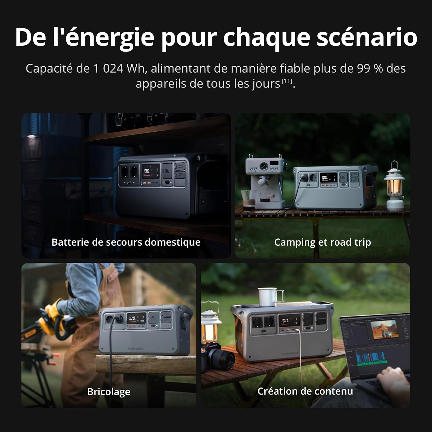 Detalle 2 de DJI Power 1000 — Station électrique portable LFP 1 024 Wh, sortie 2 200 W (camping & hors réseau)
