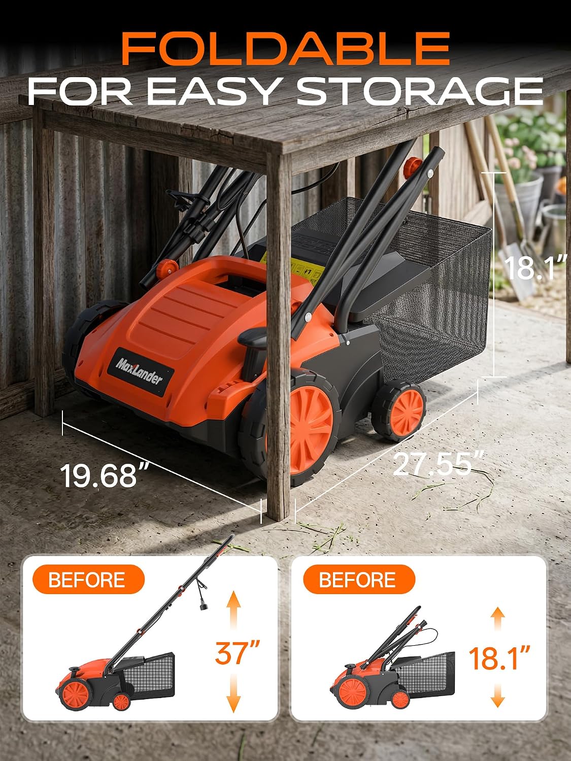 Thumbnail 6 de MAXLANDER 9f73ed3b-036c-4c8e-9f5c-6dc6846cb8ef 13-Inch 12-Amp Lawn Dethatcher and Scarifier