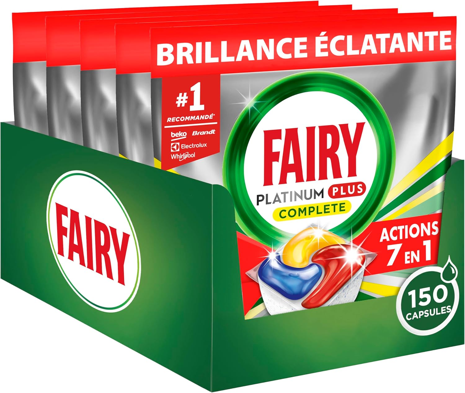 Detalle de Fairy Platinum Plus Limón 🧴 Cápsulas Todo en Uno, 150 Uds.