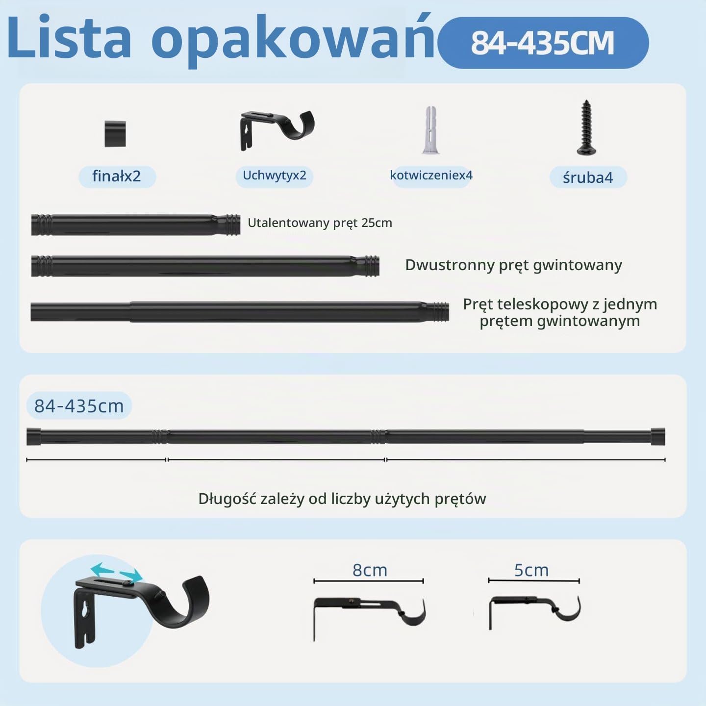 Thumbnail 4 de Rod&Trikin N04-8091-8 – srebrny karnisz regulowany 84–150 cm