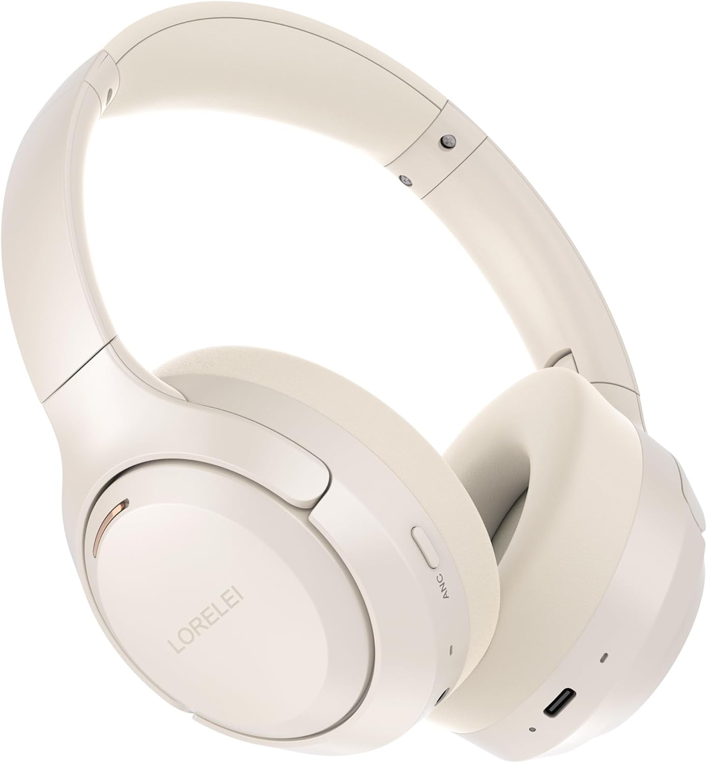 Detalle de LORELEI QC60 Hybrid Active Noise Cancelling Kopfhörer – Kabellos, 60 Stunden Laufzeit, Beige/Weiß