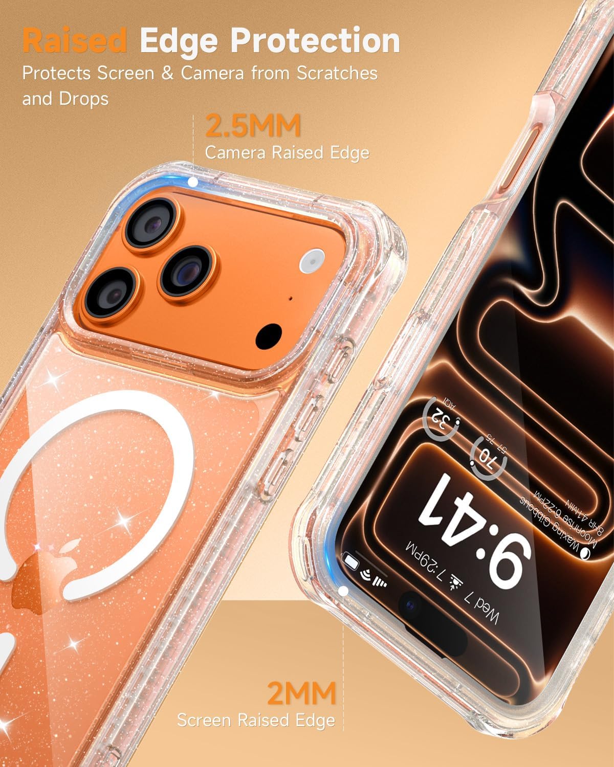 Thumbnail 3 de seacosmo Magnetic for iPhone 17 Pro Max Case with Built-in 9H Tempered Glass, MagSafe Compatible, Full-Body Shockproof, Clear Glitter