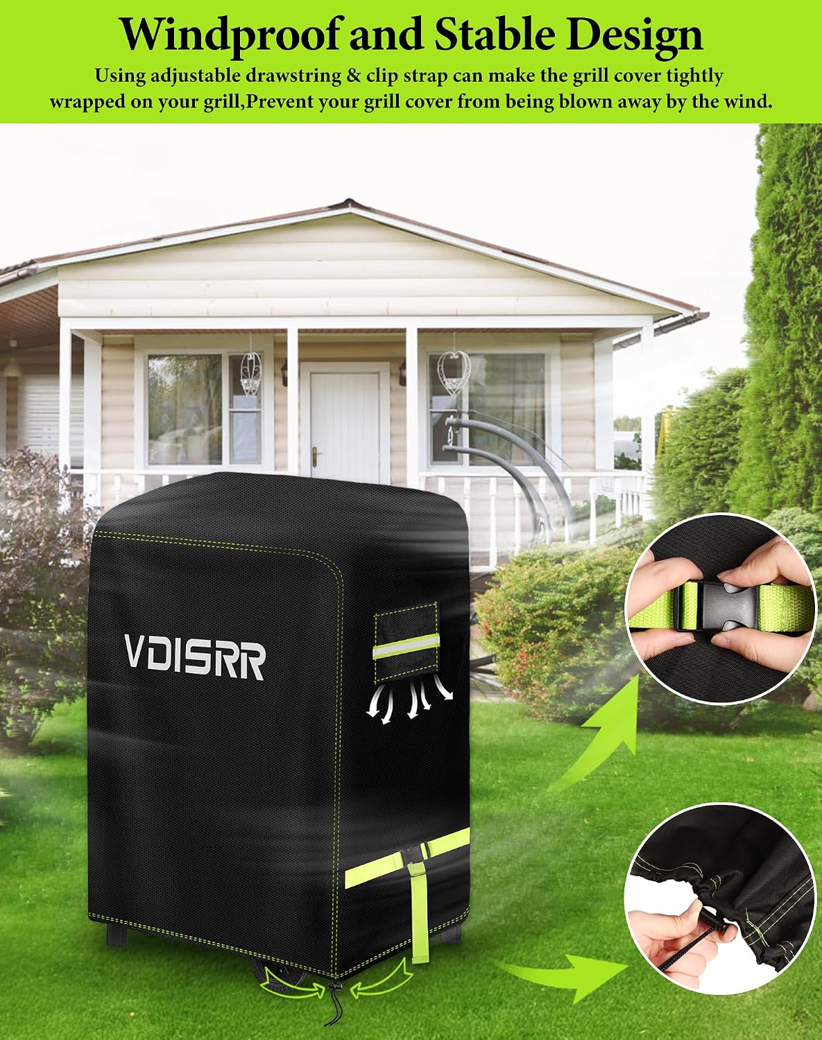 Detalle de VDISRR Copertura Barbecue da Esterno 90x70x110 cm – Oxford 600D, Impermeabile, Antivento