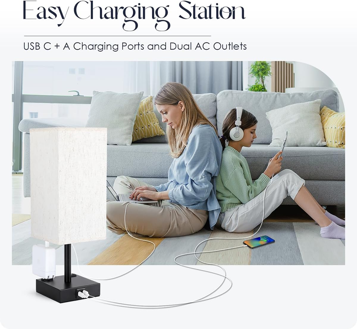 Thumbnail 5 de Soilsiu TD-018S Set of 2 Touch Table Lamps with USB-C, USB-A and Outlets