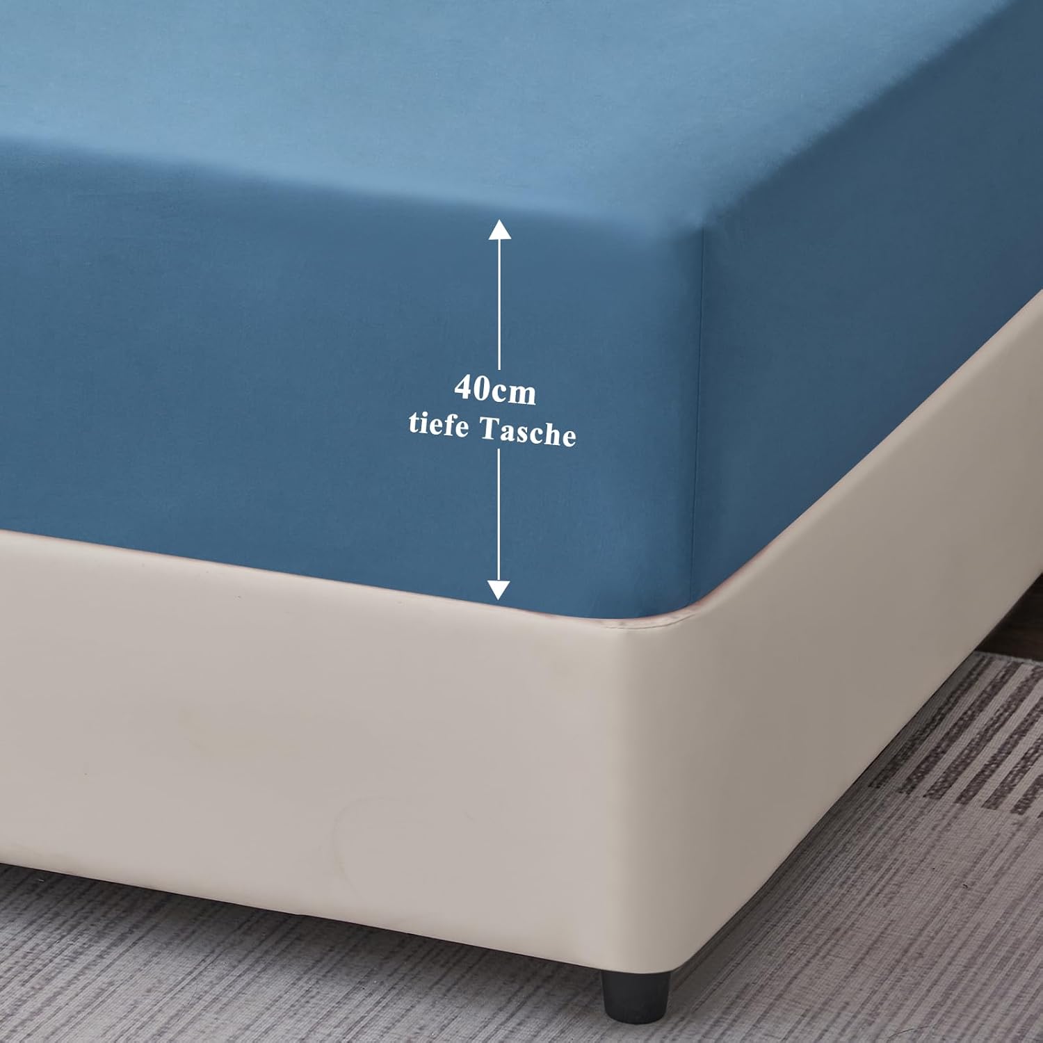 Thumbnail 5 de Aisbo King Size Fitted Sheet Dusty Blue – Extra Deep Pocket (16in/40cm) 150x200 cm