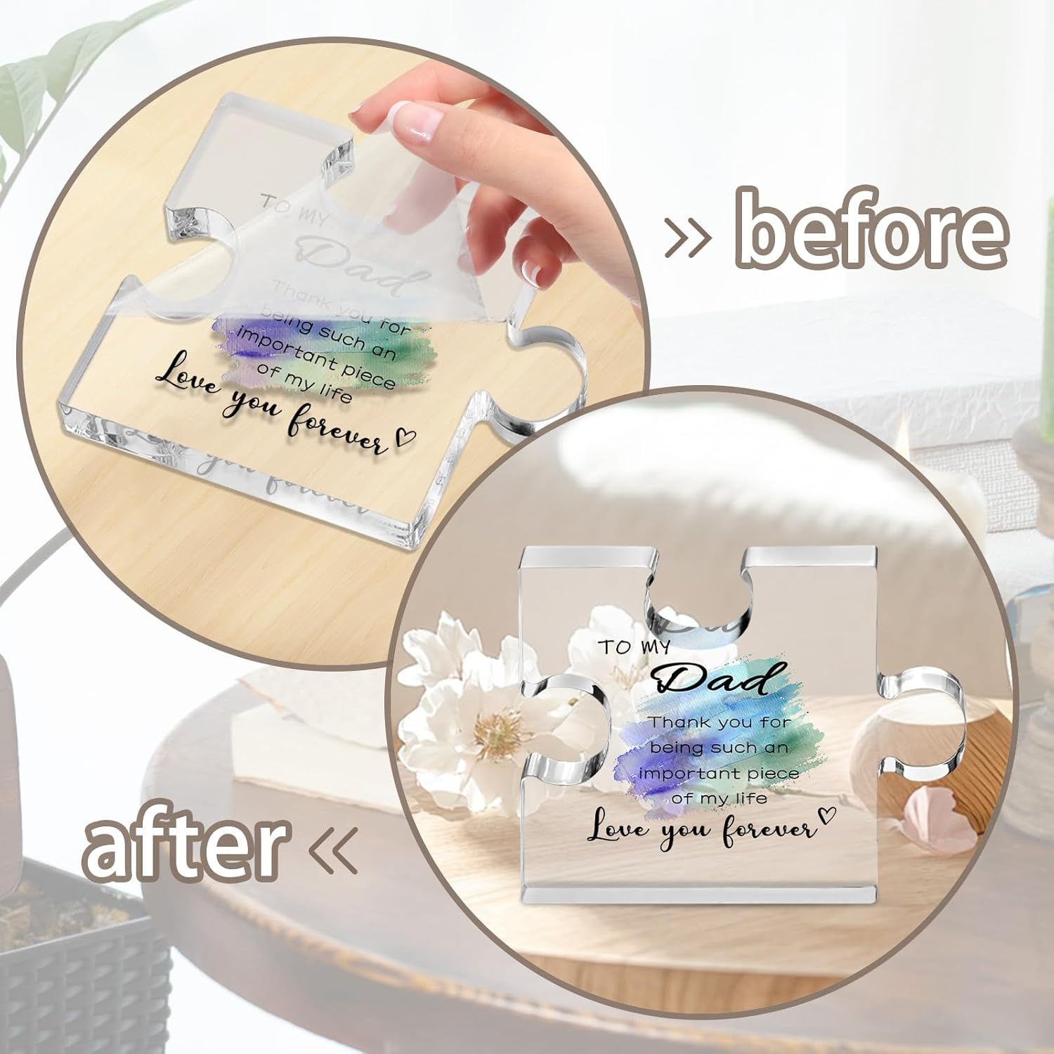 Detalle de Dad Gifts from Daughter and Son: 4x4 inch Acrylic Puzzle Plaque for Dad