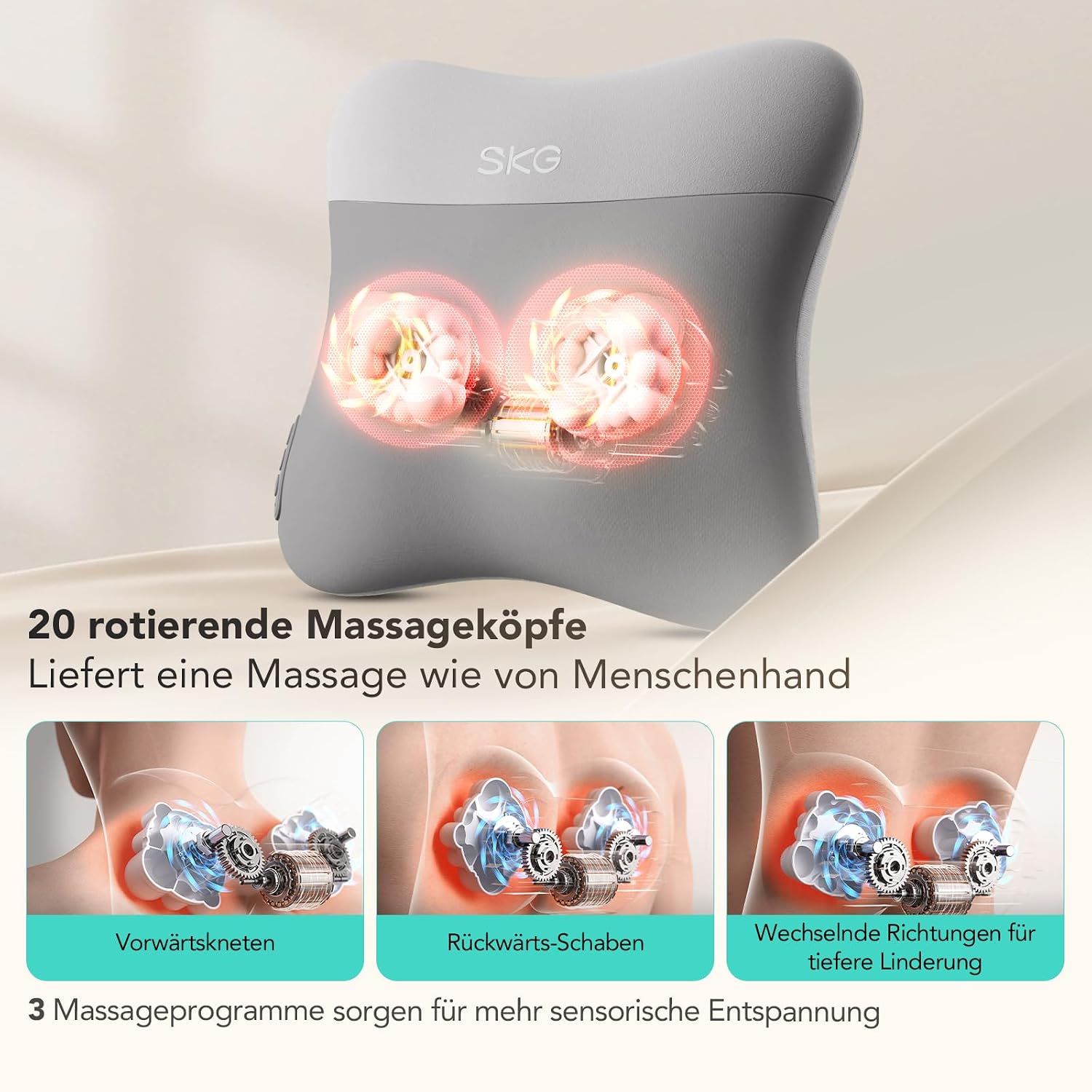 Detalle de SKG Das Original kabelloses Nacken- und Rückenmassagegerät VS500 – Wärmefunktion, Tragbarer Massagekissen