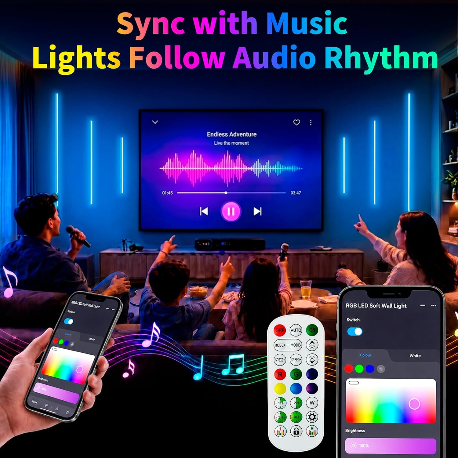 Detalle 2 de INCARLED INCAR-Wall-6pcs-RGB LED Wall Lights, 6-Piece Dimmable RGB Set