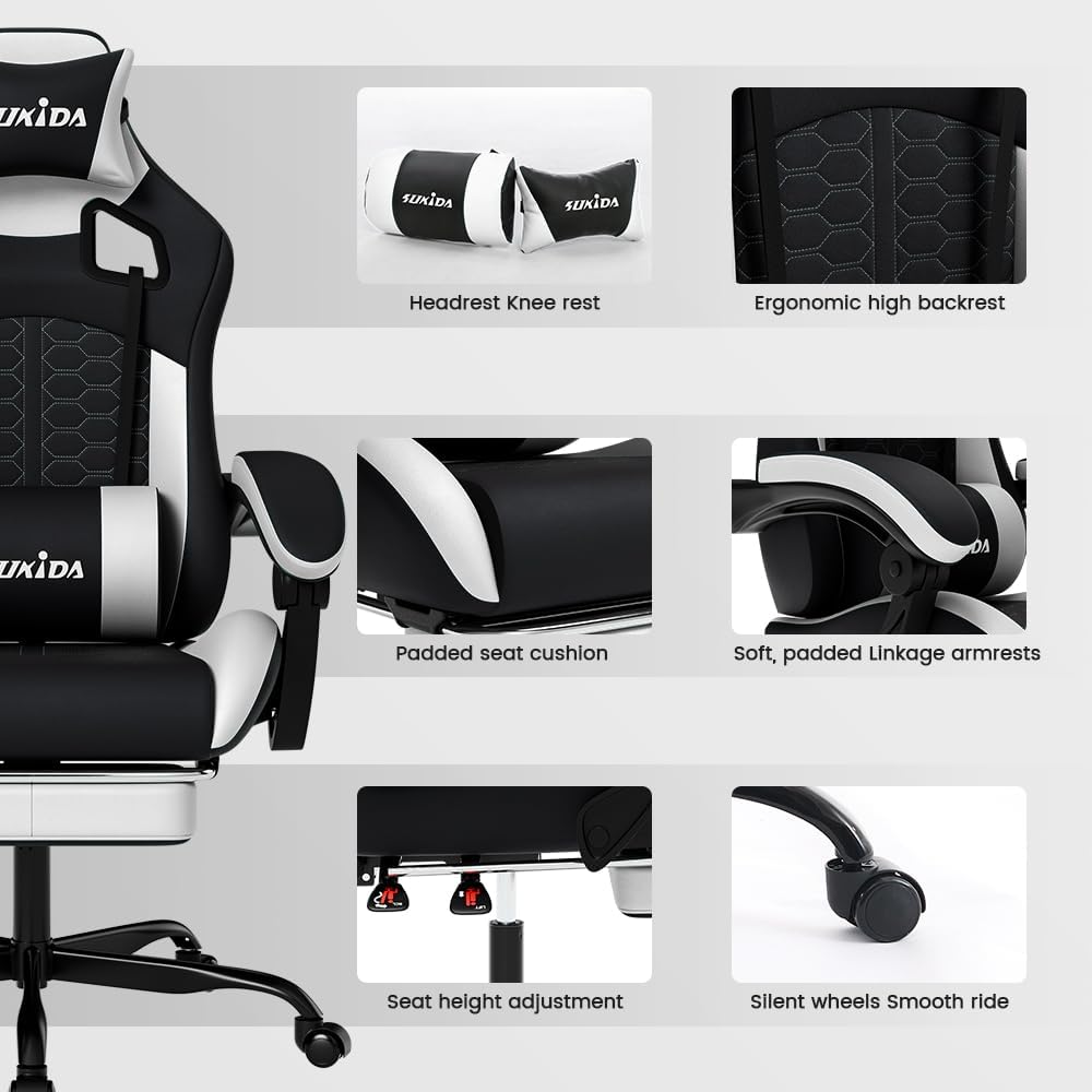 Thumbnail 6 de SUKIDA Ergonomic Gaming Chair for Adults with Massage Lumbar Support, Headrest and Footrest