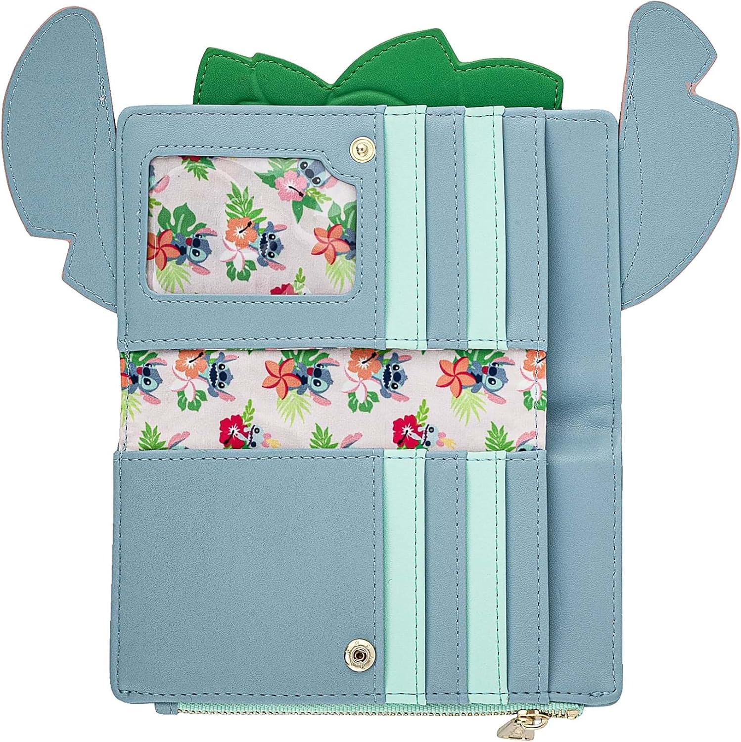 Detalle 2 de Disney Lilo & Stitch ルアウ 二つ折り財布 フェイクレザー・ジップ式・マルチカラー