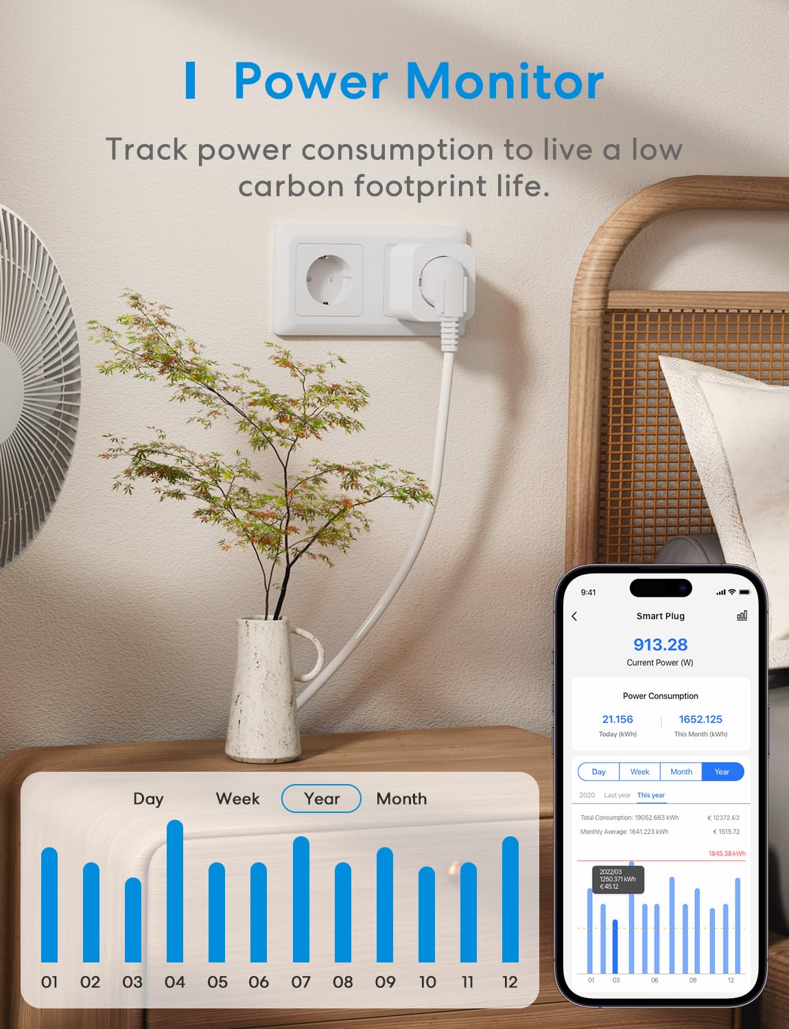 Thumbnail 1 de meross Smart WLAN Steckdose mit Strommessung (16A) – WiFi, Alexa & HomeKit, 2er-Set