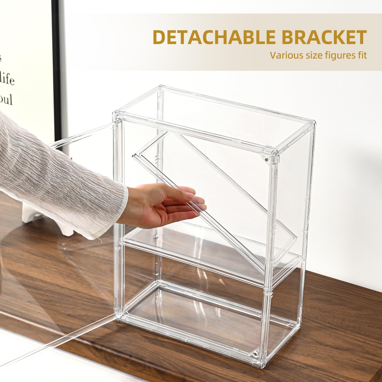 Detalle de 3-Tier Display Case for Collectibles Clear Box with 2 Movable Plates and Magnetic Door (Large, 1 Pack)