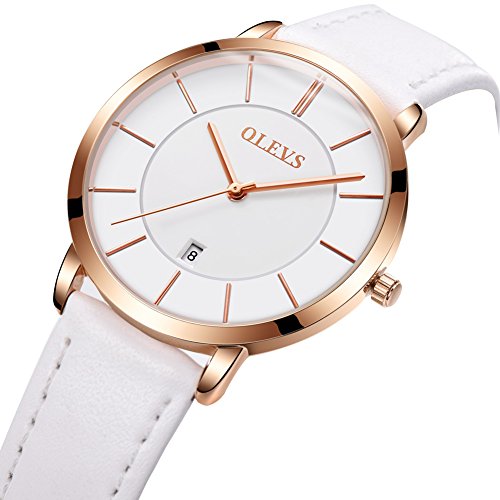 Detalle de OLEVS Ladies Quartz Watch: Ultra-Thin Minimalist Design with Leather Strap