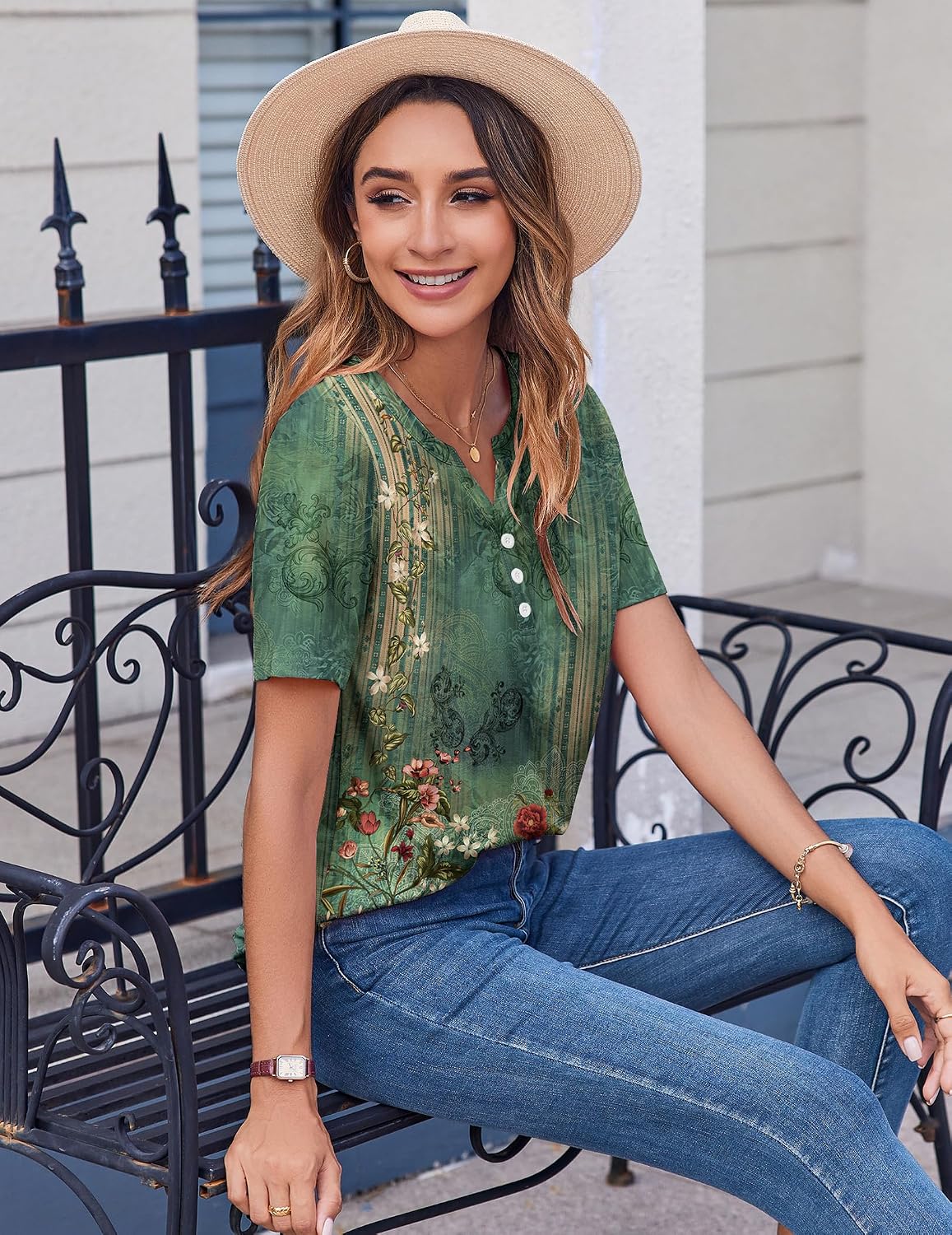 Detalle 2 de Zeagoo Women’s Summer Tops: Casual Short Sleeve V-Neck Blouses for Work and Everyday