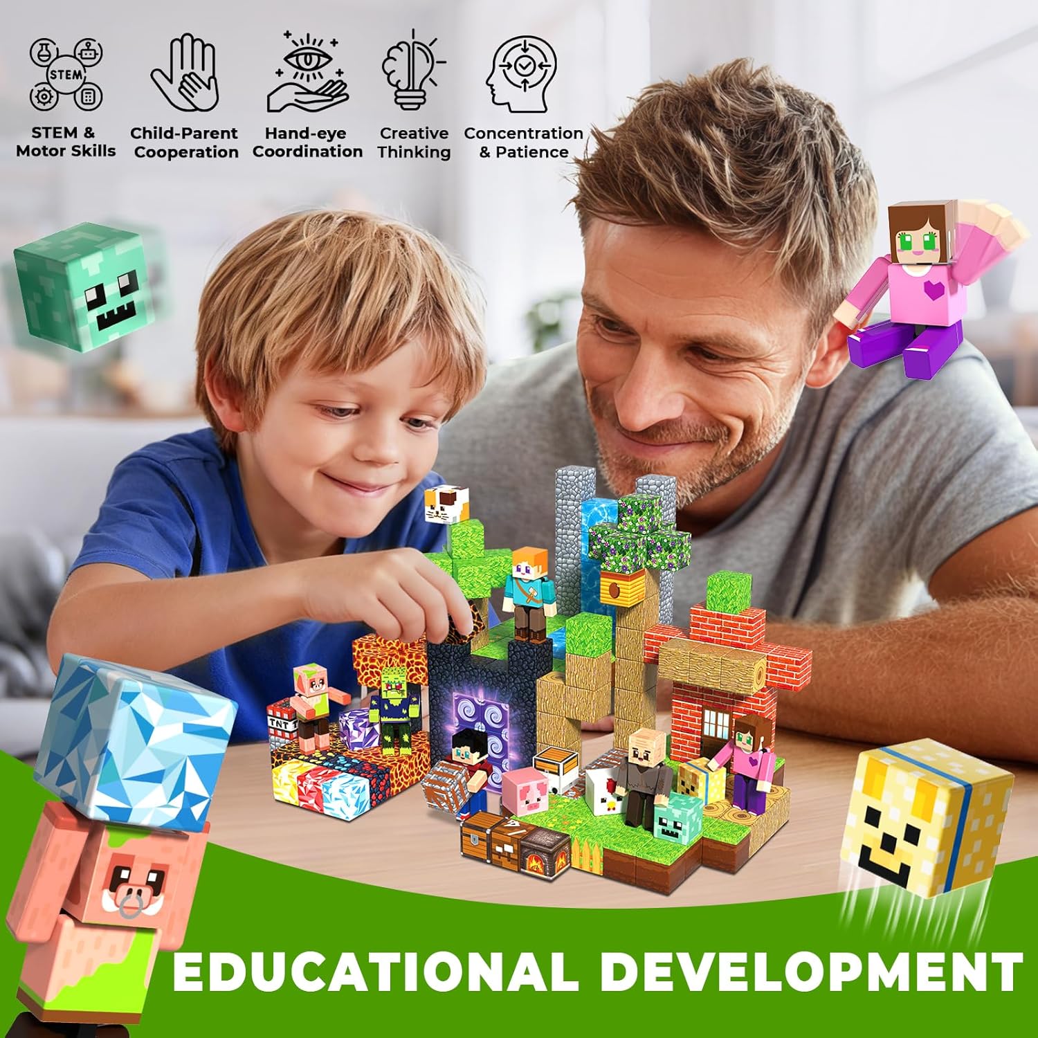 Thumbnail 5 de Magnetic Blocks with 6 Magnetic Action Figures – 210PCS Magnets Building Blocks Cubes