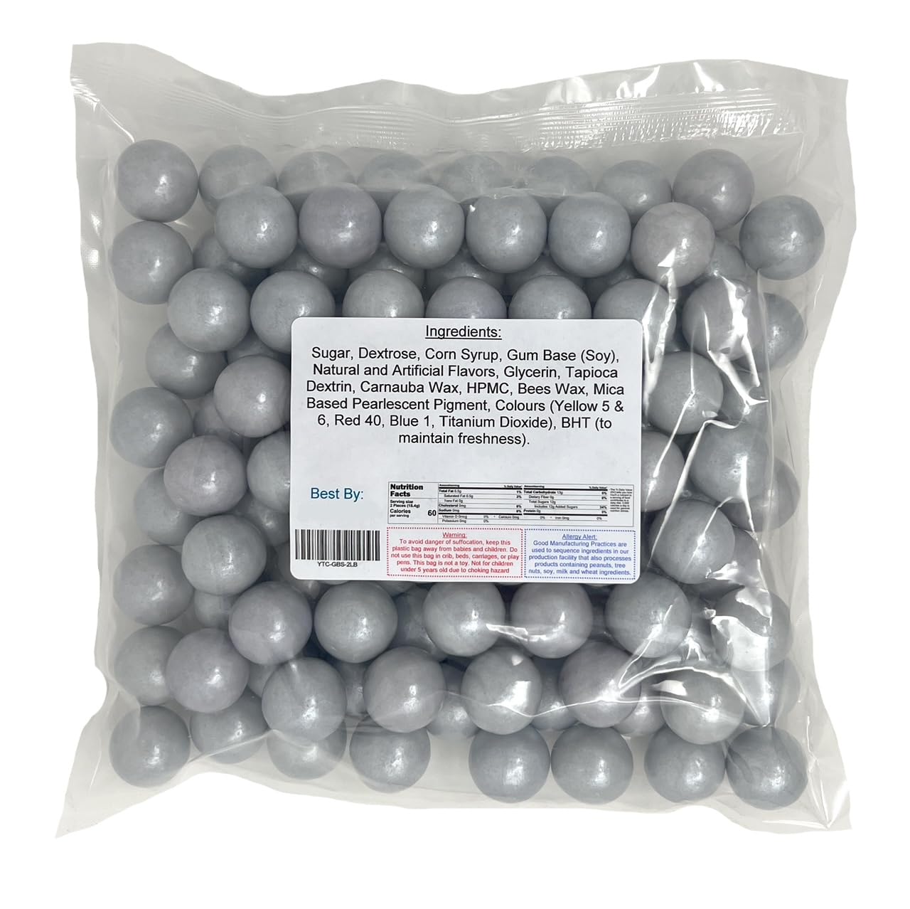 Detalle 2 de YANKEETRADERS Silver Fruit-Flavored Gumballs, 1-Inch, 2 Pounds