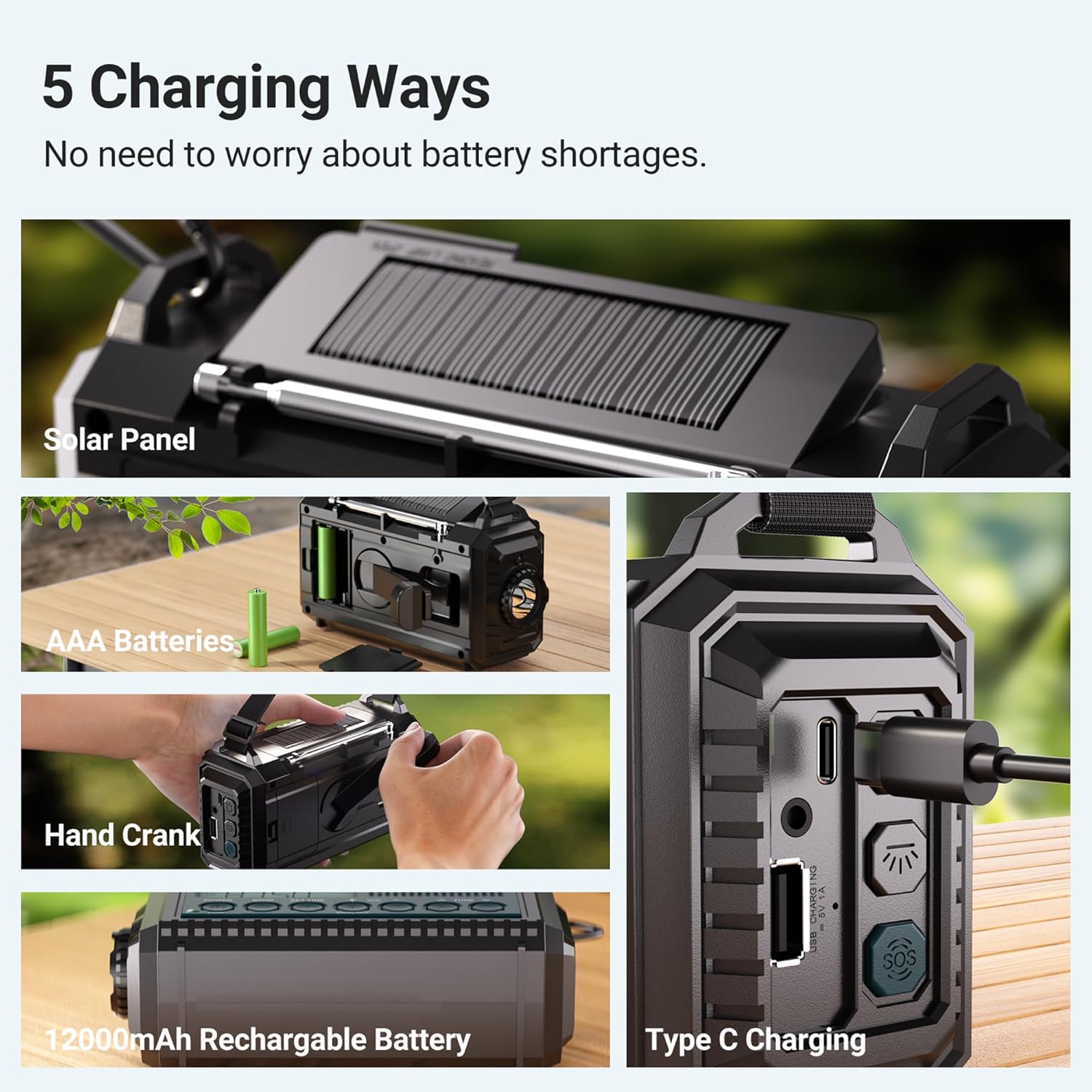 Detalle de Mesqool 12000mAh wind-up emergency radio 🔊