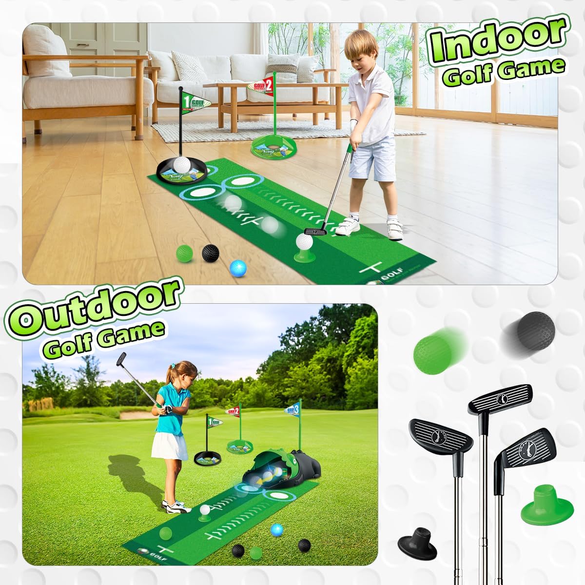 Thumbnail 4 de TERRAMUS Upgraded Kids Toy Golf Set with Dinosaur Automatic Ball Returner (3 clubs, LED balls, putting mat)