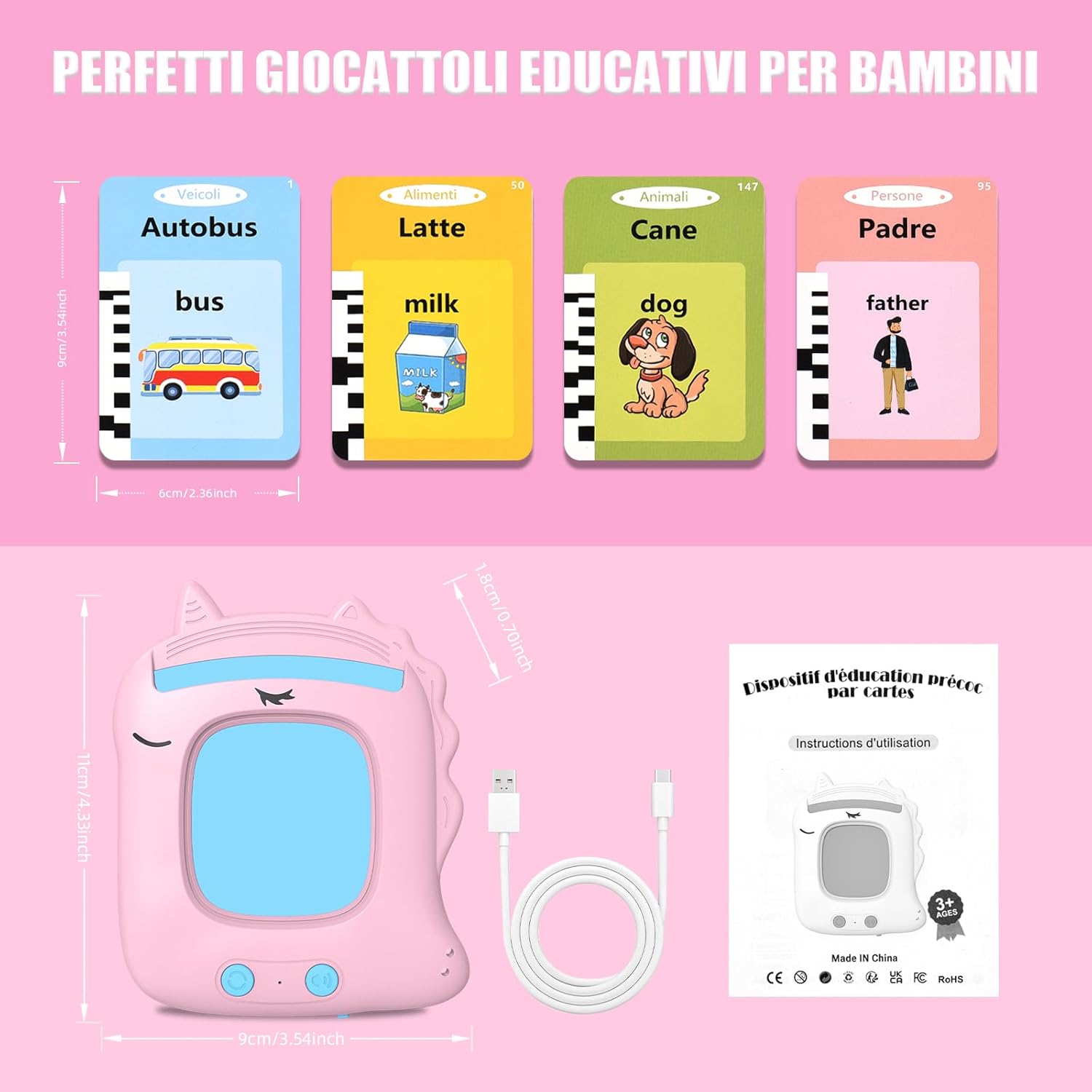 Detalle 2 de Talking Flash Cards Parlanti con 224 parole su 112 schede fronte/retro (unicornio) per bambini 3+