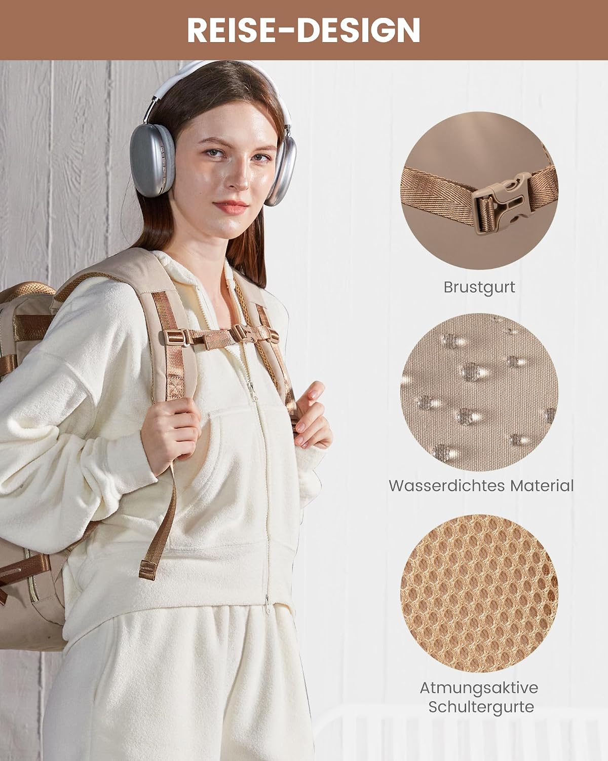 Thumbnail 6 de LOVEVOOK Rucksack Handgepäck Flugzeug 50L Khaki – Großer Reise-Rucksack mit 18 Zoll Laptopfach