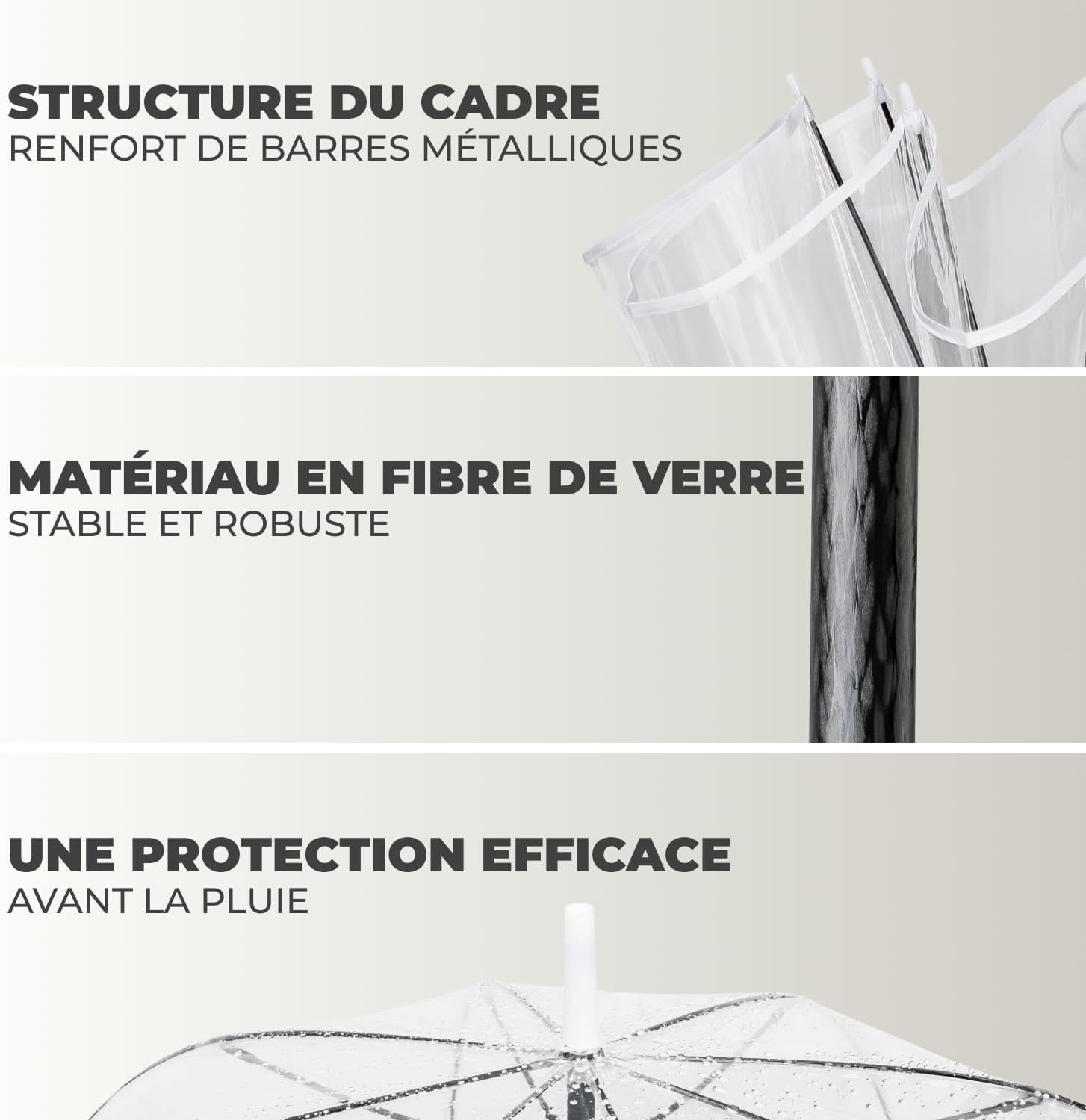 Thumbnail 3 de LOGAN & BARNES Parapluie de mariage transparent Cardiff Ø120 cm — XXL, bois véritable, 16 baleines renforcées