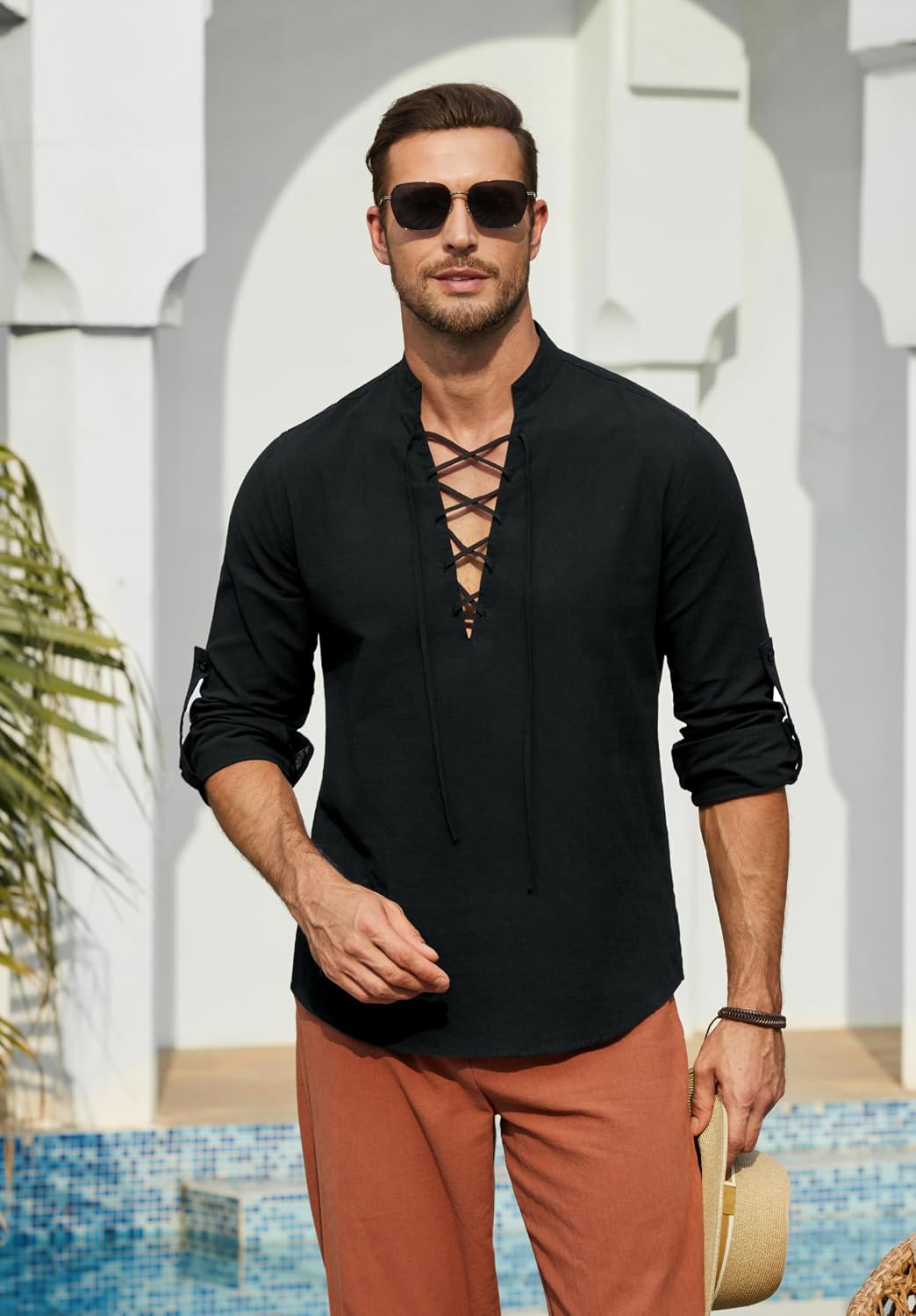 Thumbnail 6 de Enlision Leinenhemd Herren Langarm – Medievaler Look mit Kordelzug, 70% Baumwolle/30% Leinen
