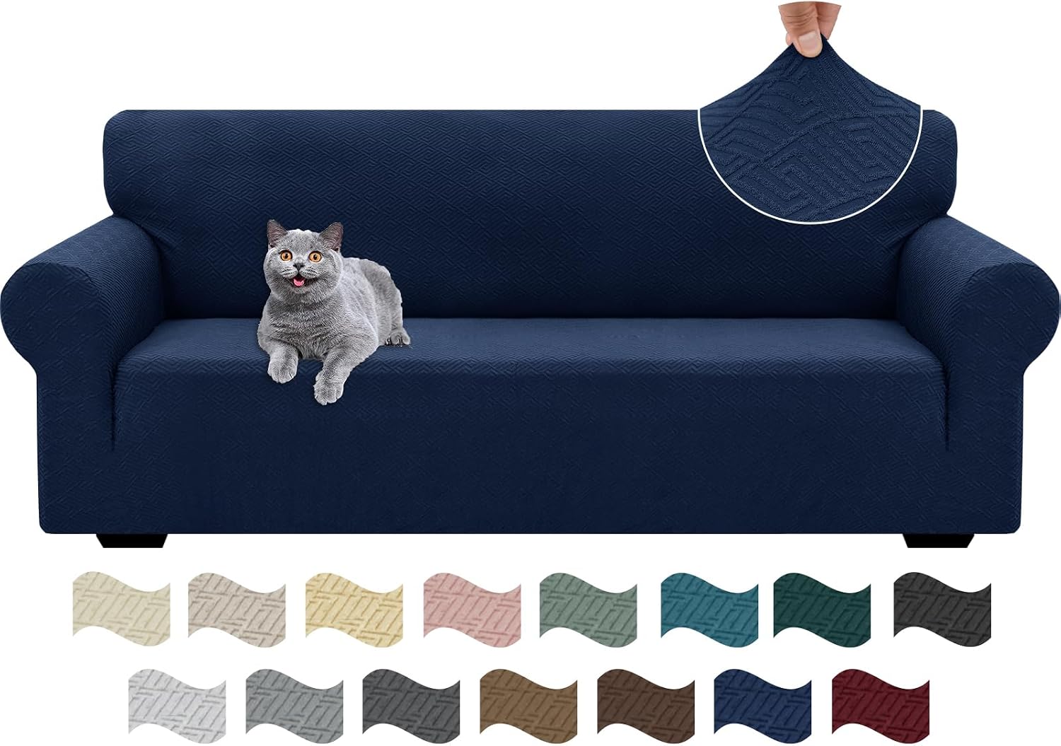 Detalle de Ystyle Copridivano 3 posti con braccioli super elasticizzato antigraffio antiscivolo antimacchia, blu scuro