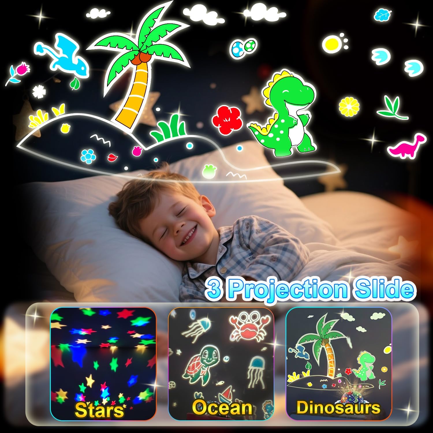 Detalle de Dinosaur Night Light Projector for Kids – 360° Starry Sky with Dino Themes