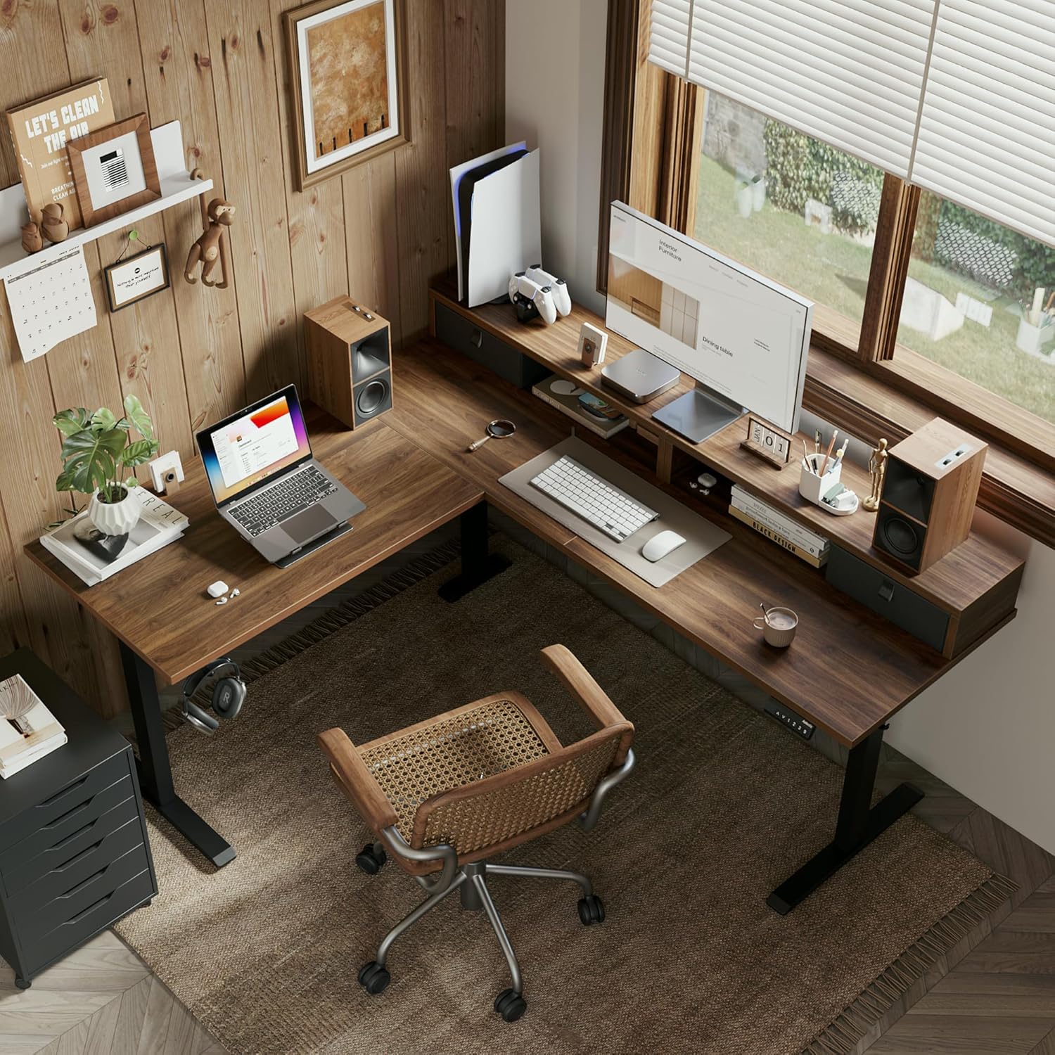 Thumbnail 1 de Agilestic 63 x 55 INCH L-Shaped Electric Standing Desk with 2 Drawers