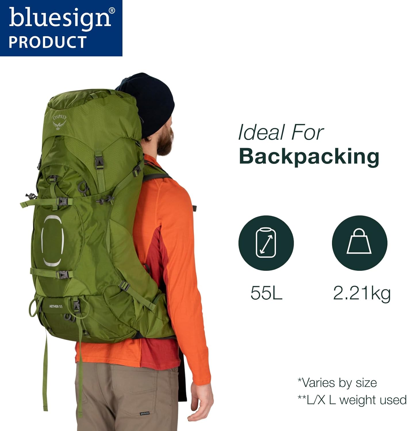 Detalle de Osprey Aether Men’s Backpack — adjustable fit with AirScape back panel for heavy loads