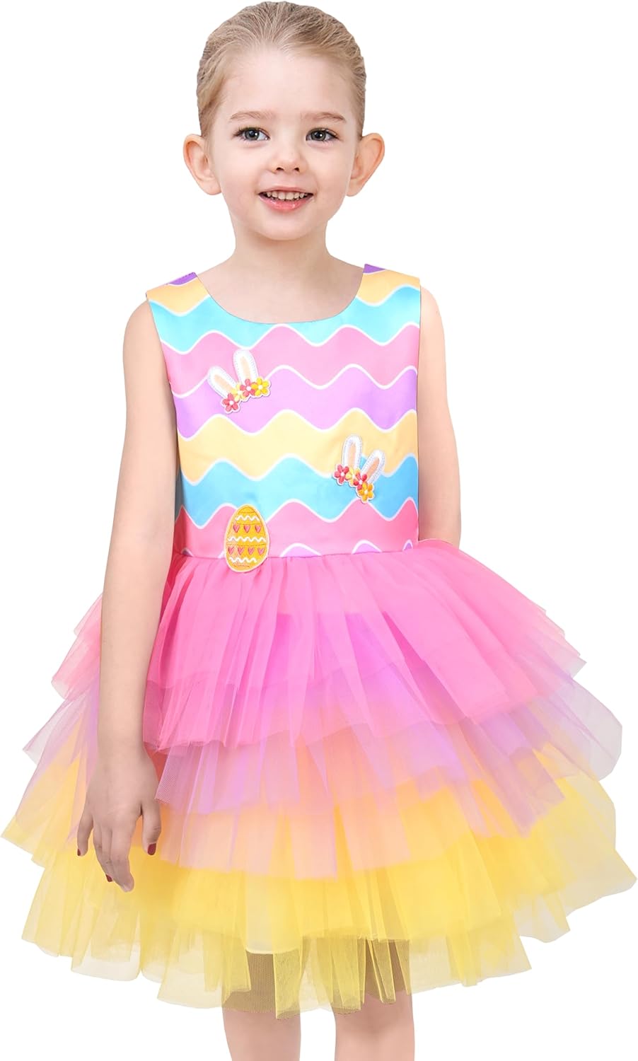 Thumbnail 1 de Girls Green Easter Rabbit High-Low Dress with Egg Hunting Bag (Age 4–8)