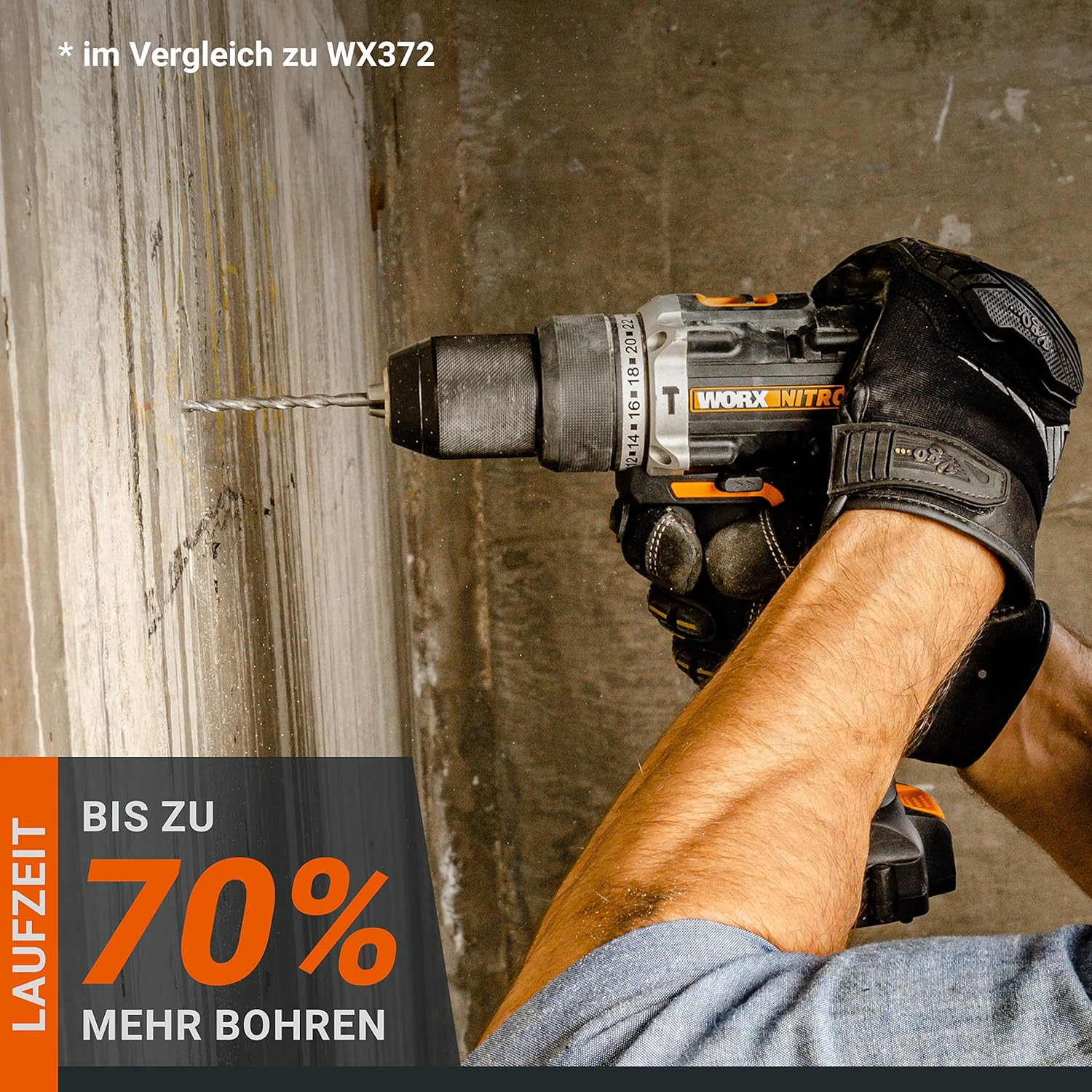 Thumbnail 2 de WORX NITRO WX352 Akku-Schlagbohrschrauber Set 20V – bürstenlos, 60 Nm, 2-Gang, inkl. 2x20V 2Ah Akkus & Schnellladegerät
