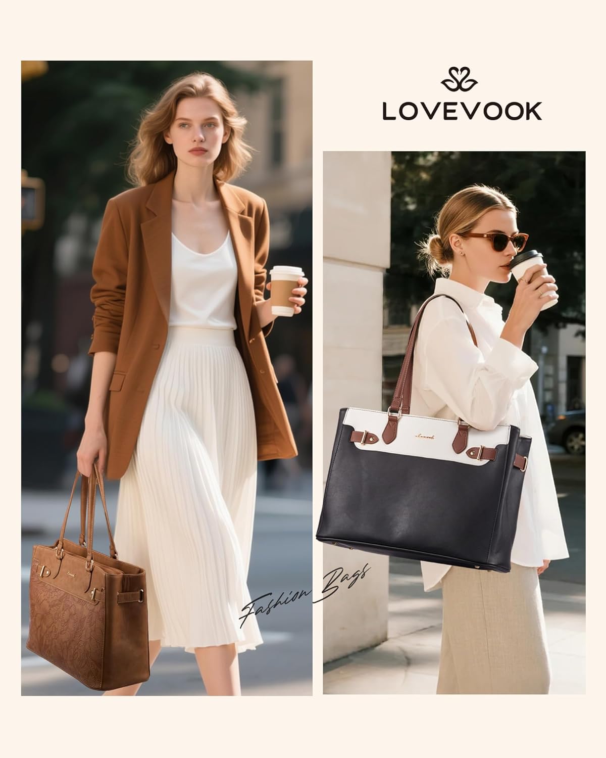 Detalle 2 de LOVEVOOK Handtasche Damen – Mittelgroße Shopper mit Laptopfach bis 15,6