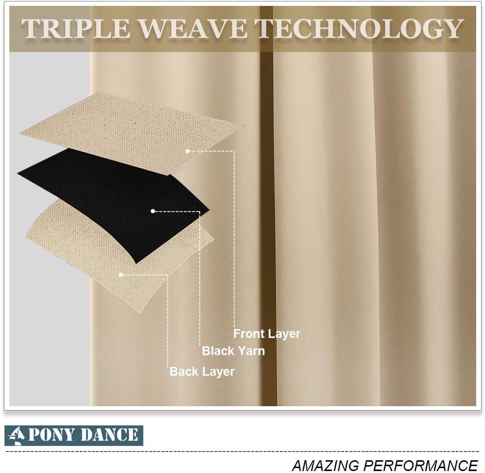 Thumbnail 3 de PONY DANCE Wohnzimmer Vorhänge Beige – 2er Set 140×245 cm, Kräuselband, Thermovorhang, Blickdicht, Biscotti Beige