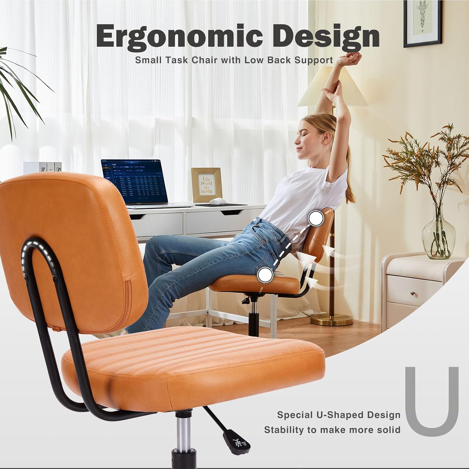 Detalle de DUMOS Armless Desk Chair, PU Leather