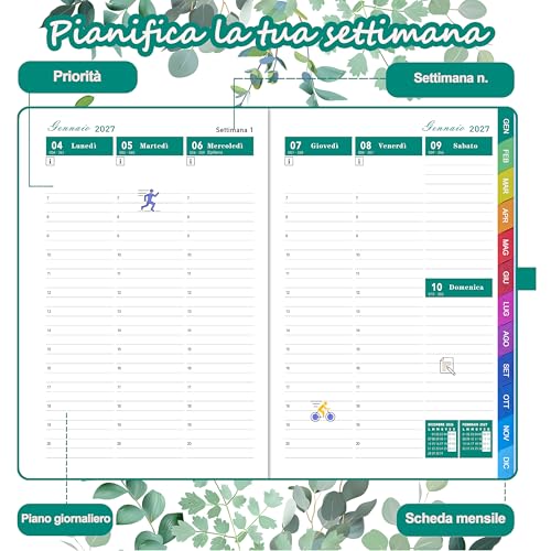 Detalle de HwxBen Agenda 2027 settimanale verticale A5, carta 100 g/m² e copertina rigida