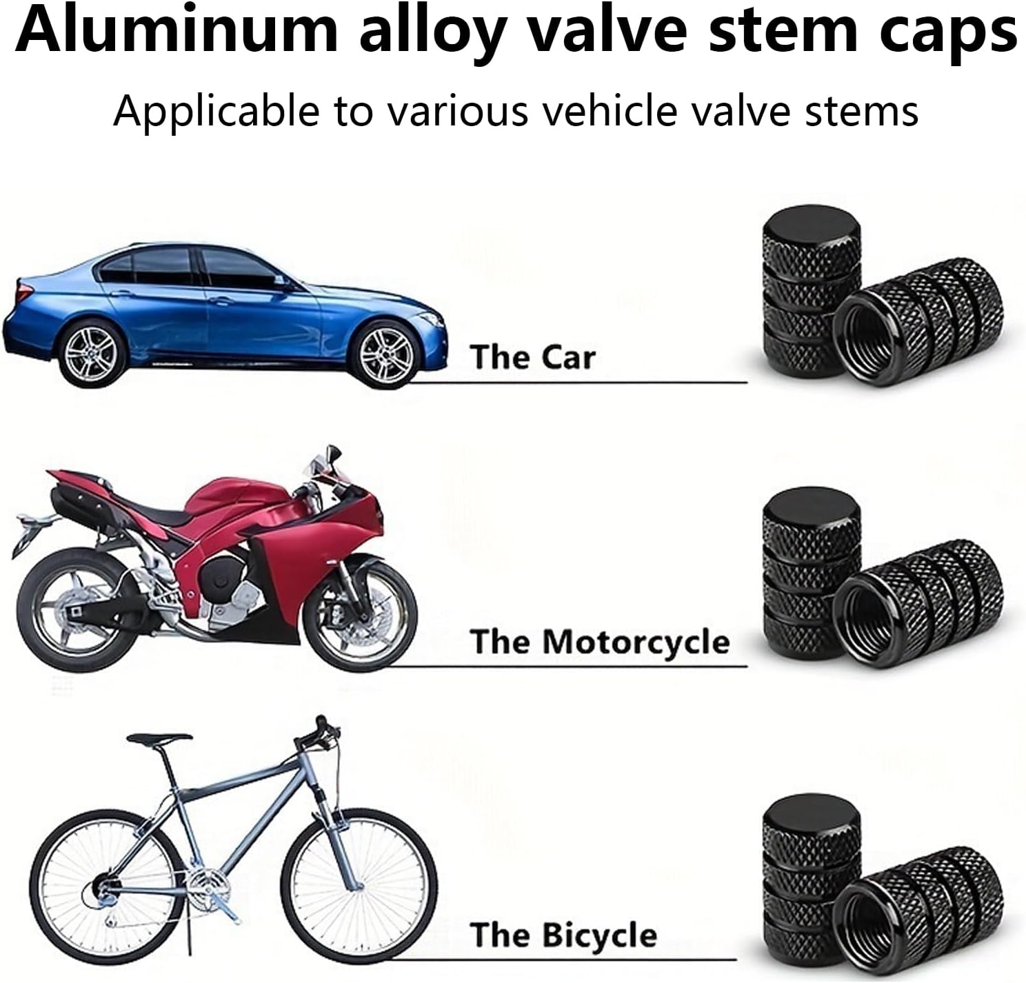 Detalle de 10 Pcs Universal Aluminium Tyre Valve Caps with Easy-Grip Knurled Design