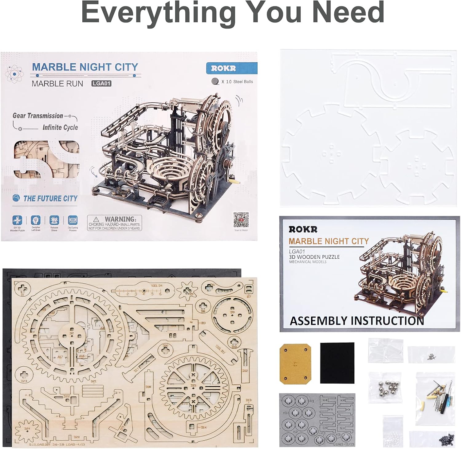 Thumbnail 3 de ROKR Pista per Biglie Puzzle 3D in legno Marble Night City (kit fai-da-te con 10 biglie d’acciaio)