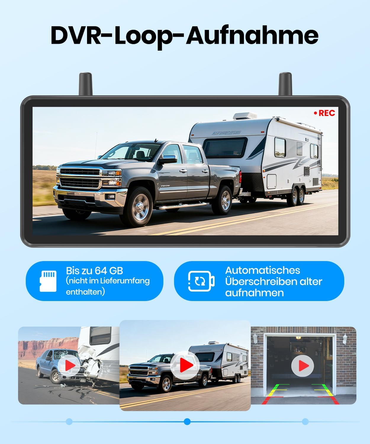 Thumbnail 3 de AUTO-VOX kabellose Solar-Rückfahrkamera mit 7,2" HD Split-Screen und Dual-Antenne (1080P, Farbnachtsicht)